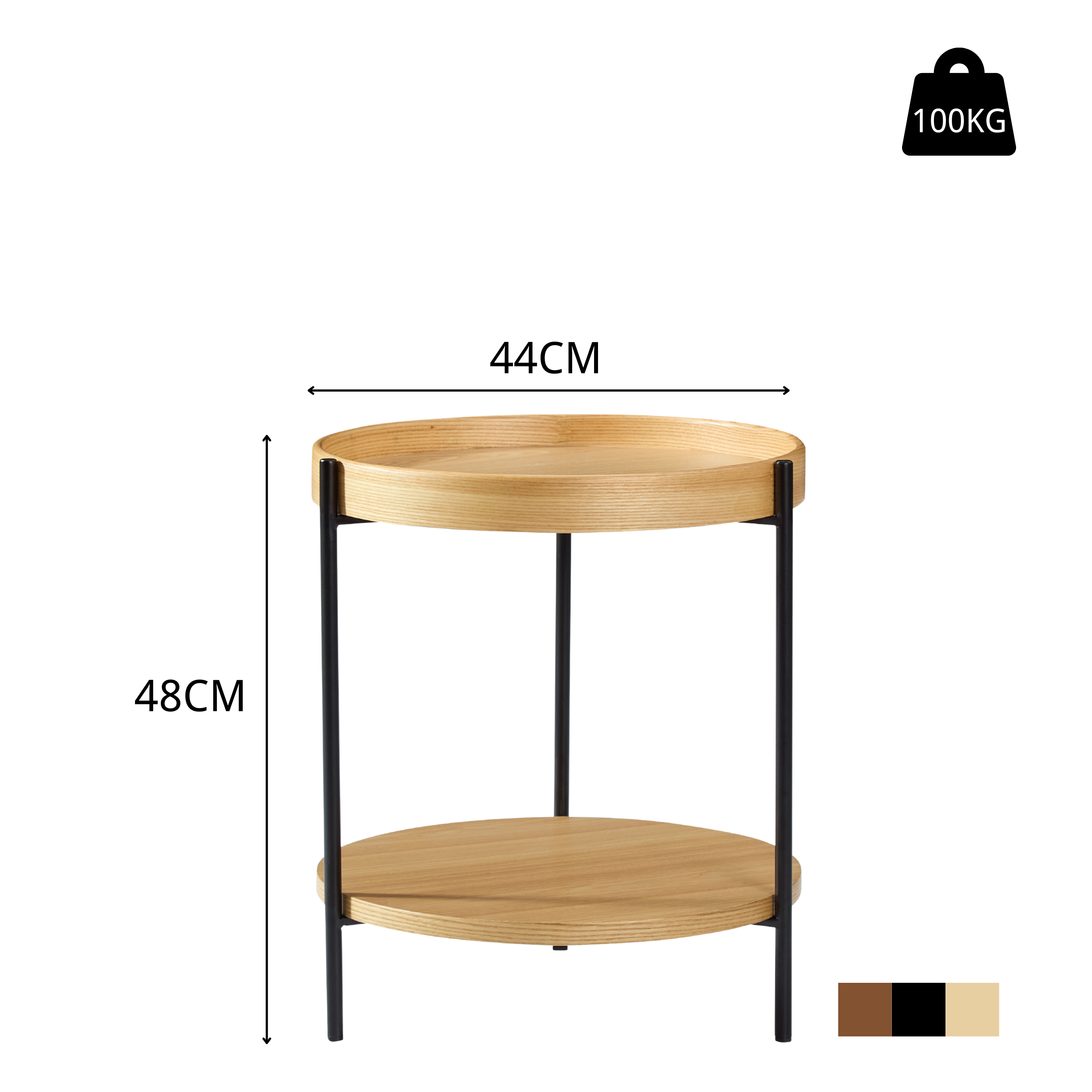 Modern 2-Tier Round Tray Coffee Table, 44x44x48cm, Wood and Iron