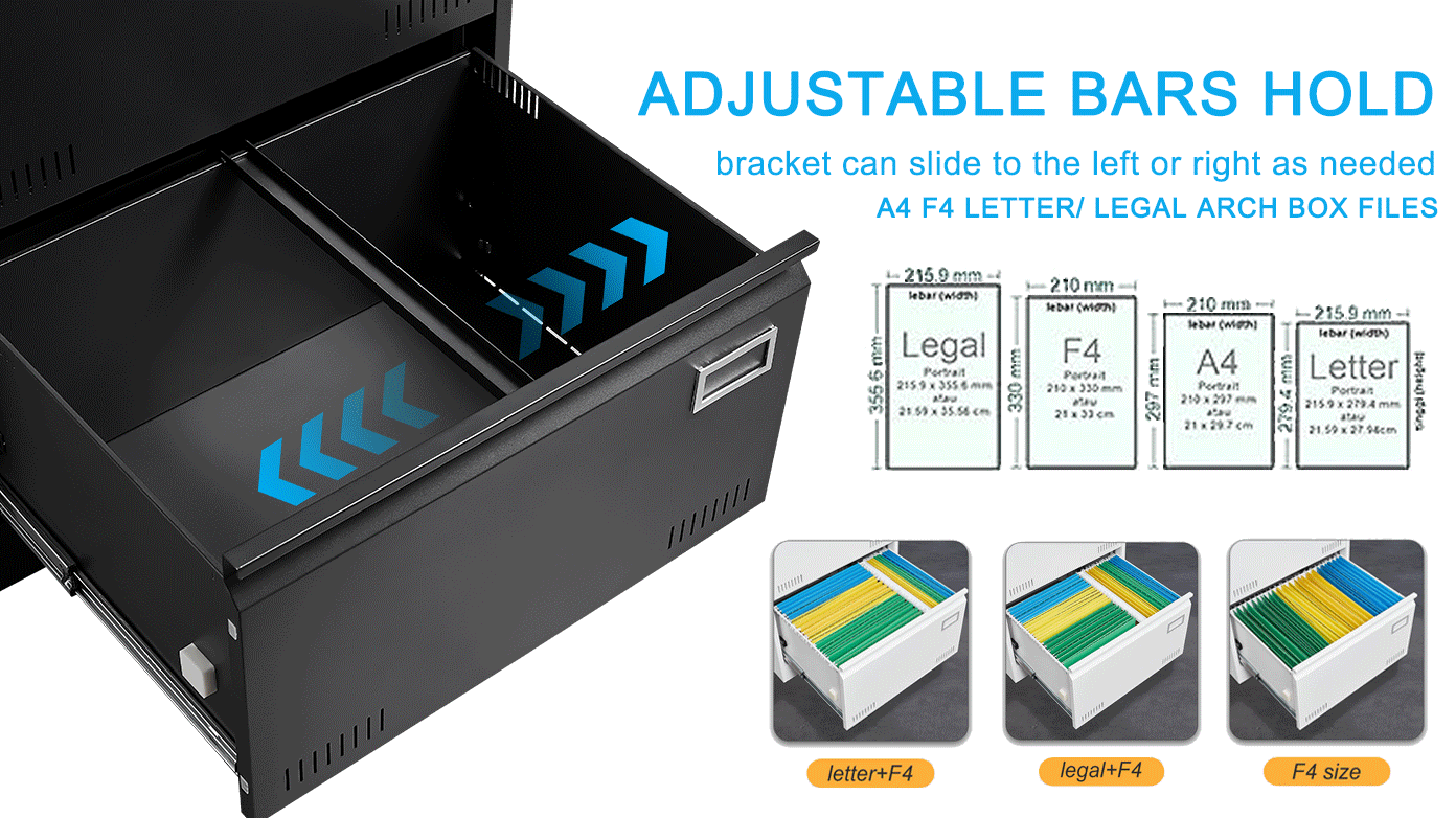 File Cabinet 2 Drawer Metal Lateral Locking Legal/Letter/A4 - Black