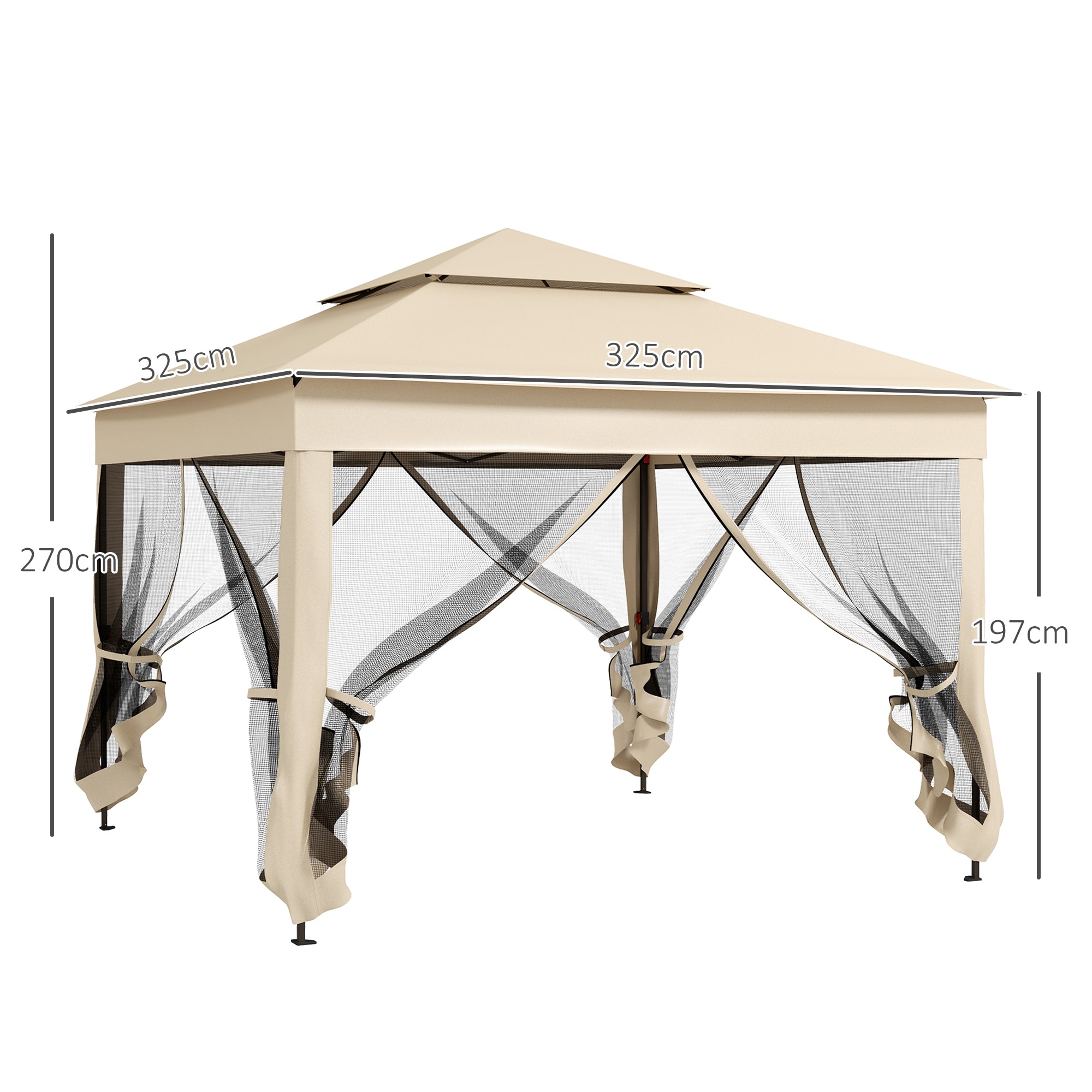 Pop Up Gazebo, 3x3m Double-Roof with Netting and Carry Bag, Cream White