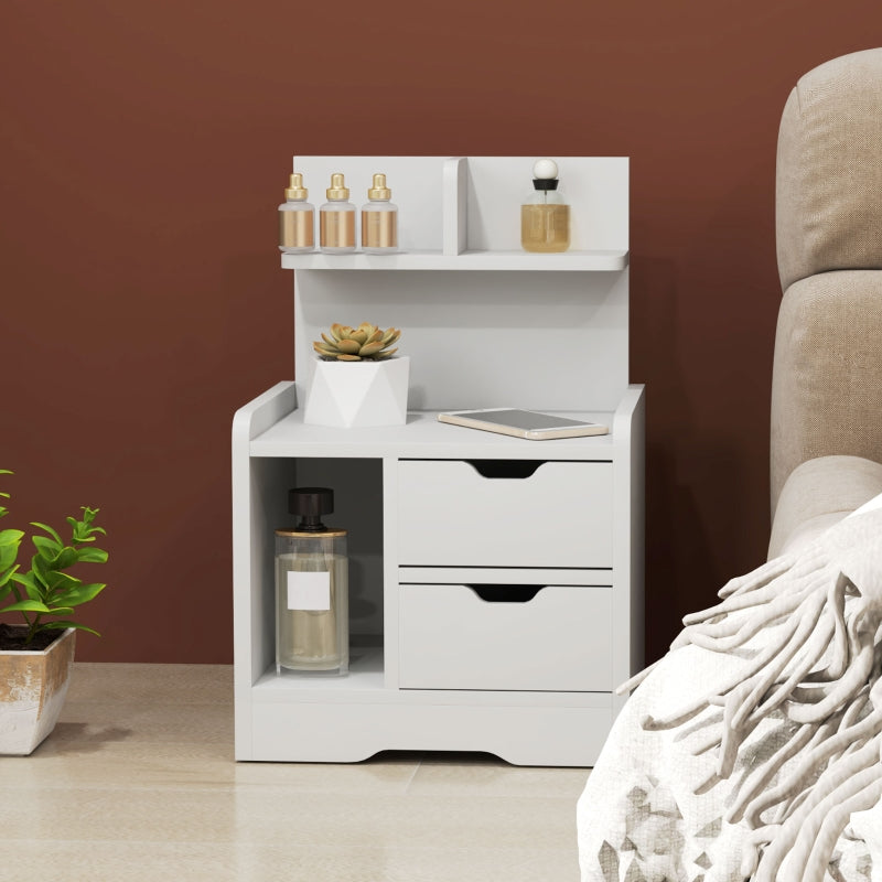 Bedside Table with 2 Drawers, Open Shelf, White