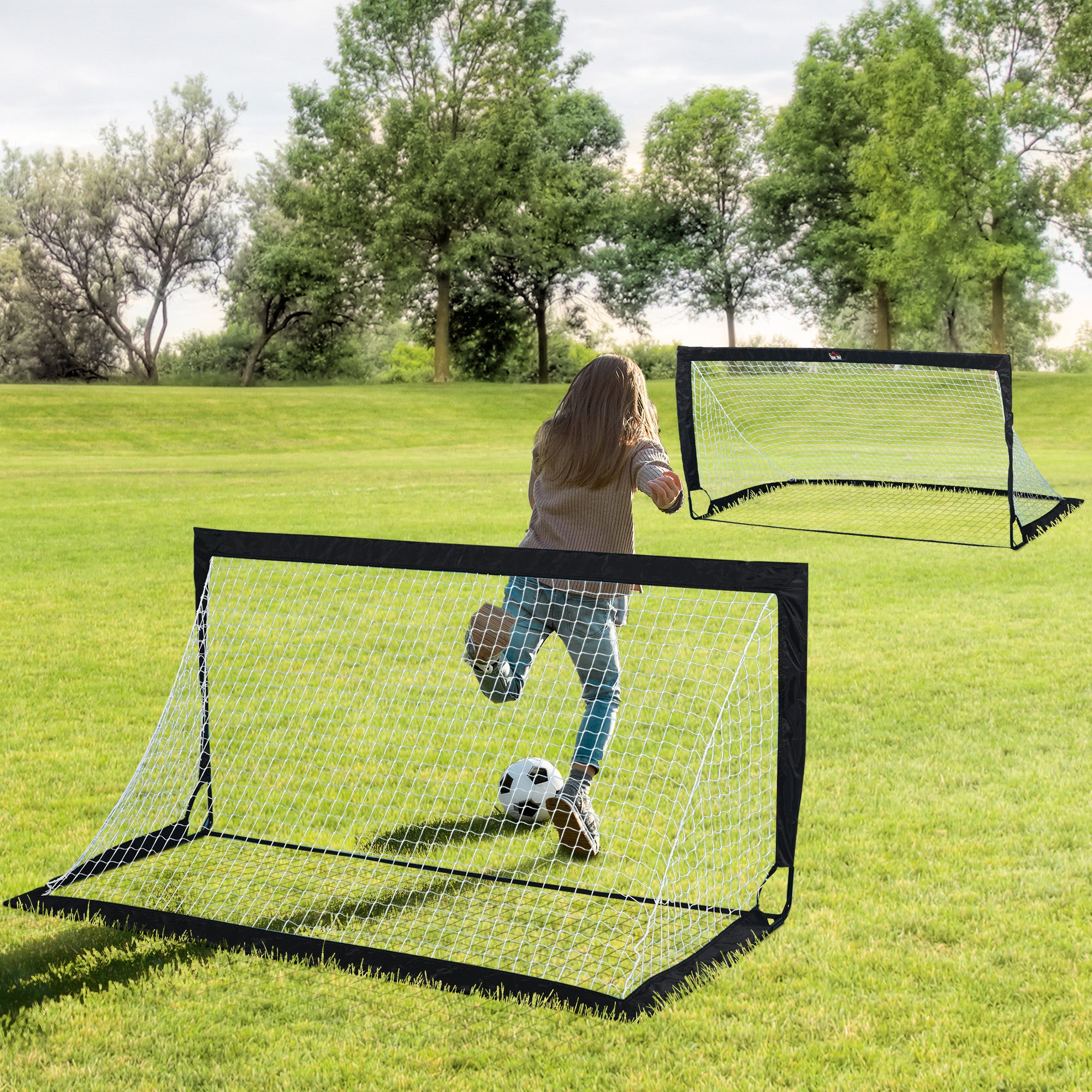 Football Goals, Set of 2 Mini Foldable, Steel and Tetrolon Black