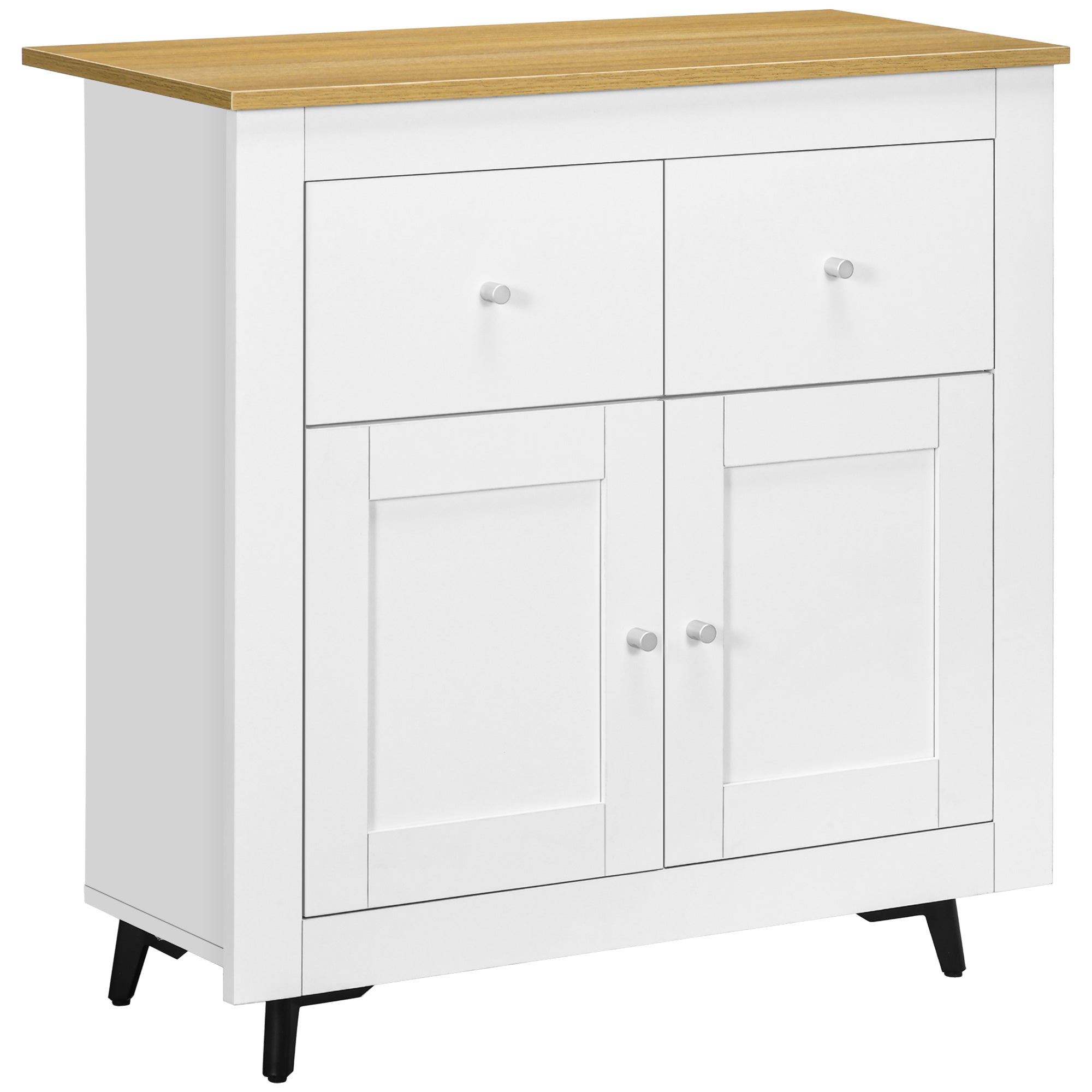 Sideboard Storage Cabinet with Double Doors and Drawers, White Engineered Wood