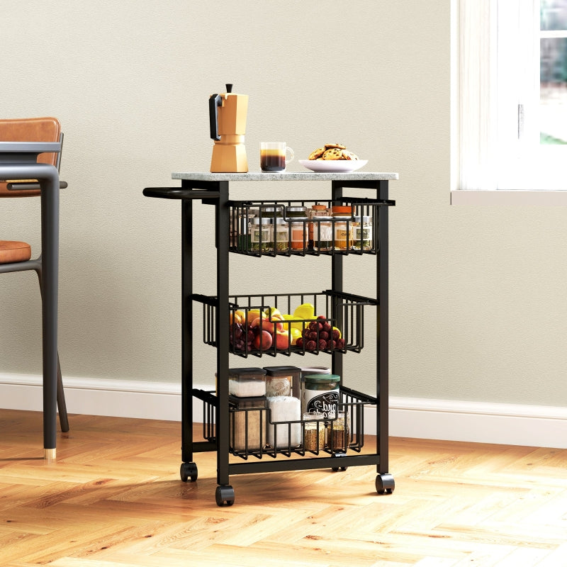 Kitchen Trolley 3-Tier Rolling 3 Steel Baskets