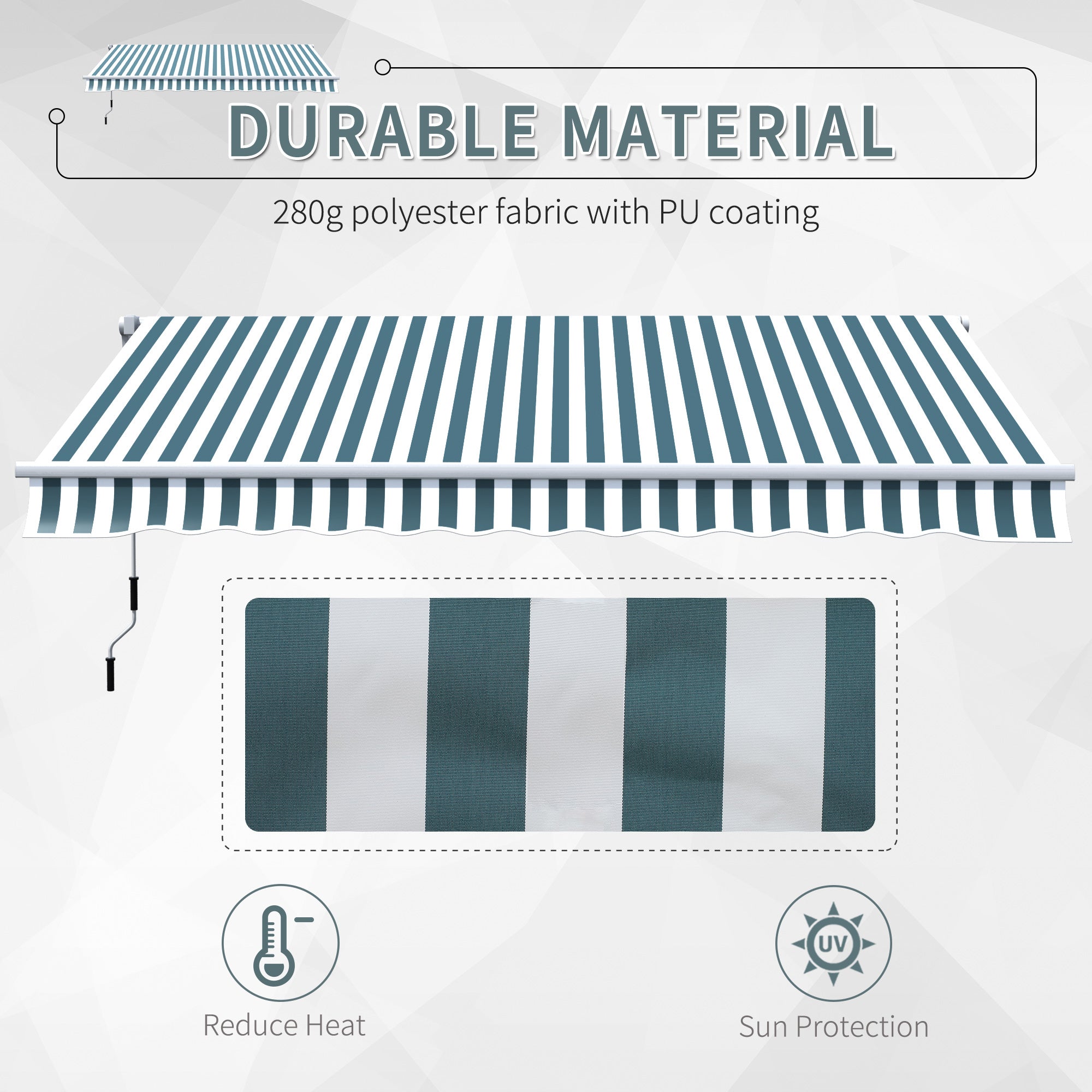 Manual Retractable Awning, 4m x 3m, Green/White Stripes