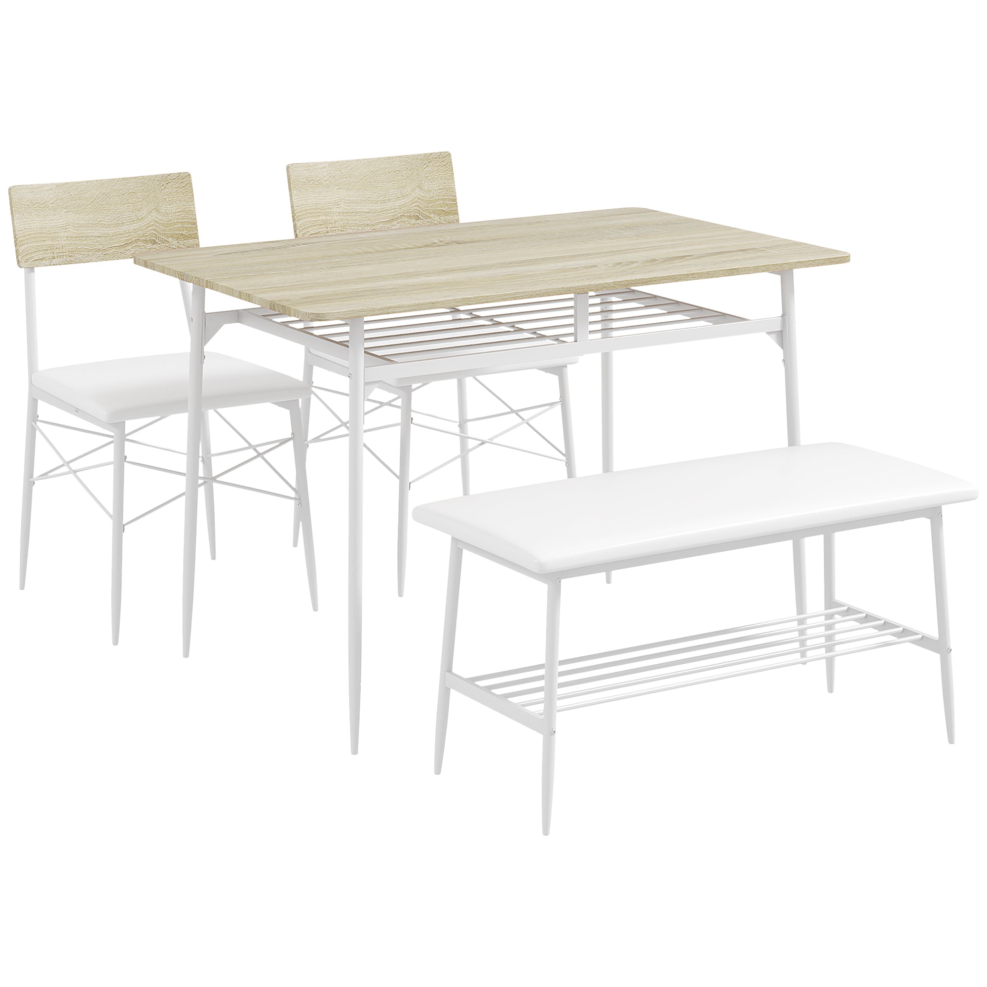 Dining Table Set, 4-Person Kitchen Table with Storage, Oak