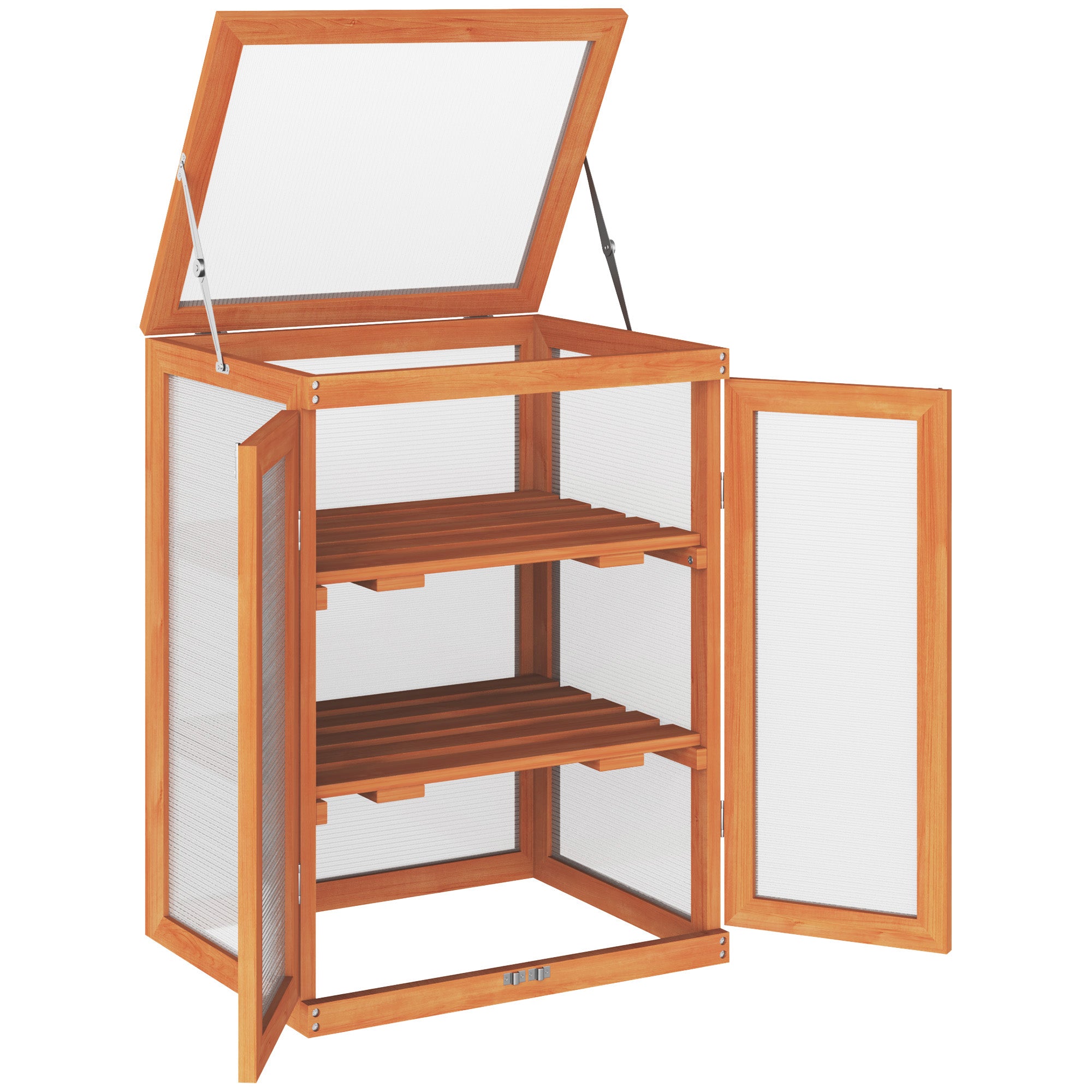 3-Tier Greenhouse Cold Frame with Storage Shelf, Wood Orange