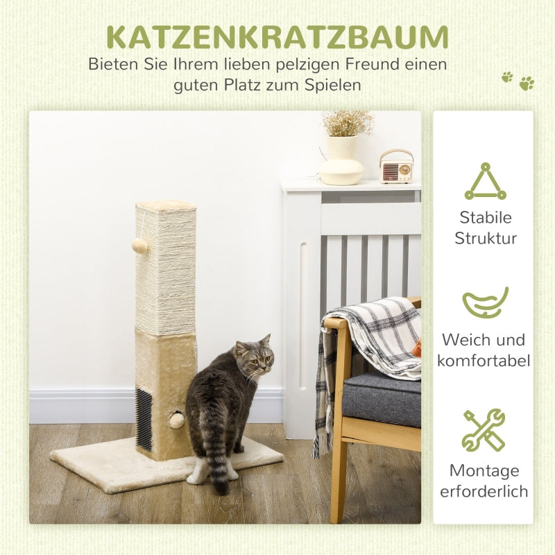 Cat Scratching Post, 79 cm Cat Tree with Toys, Plush Beige