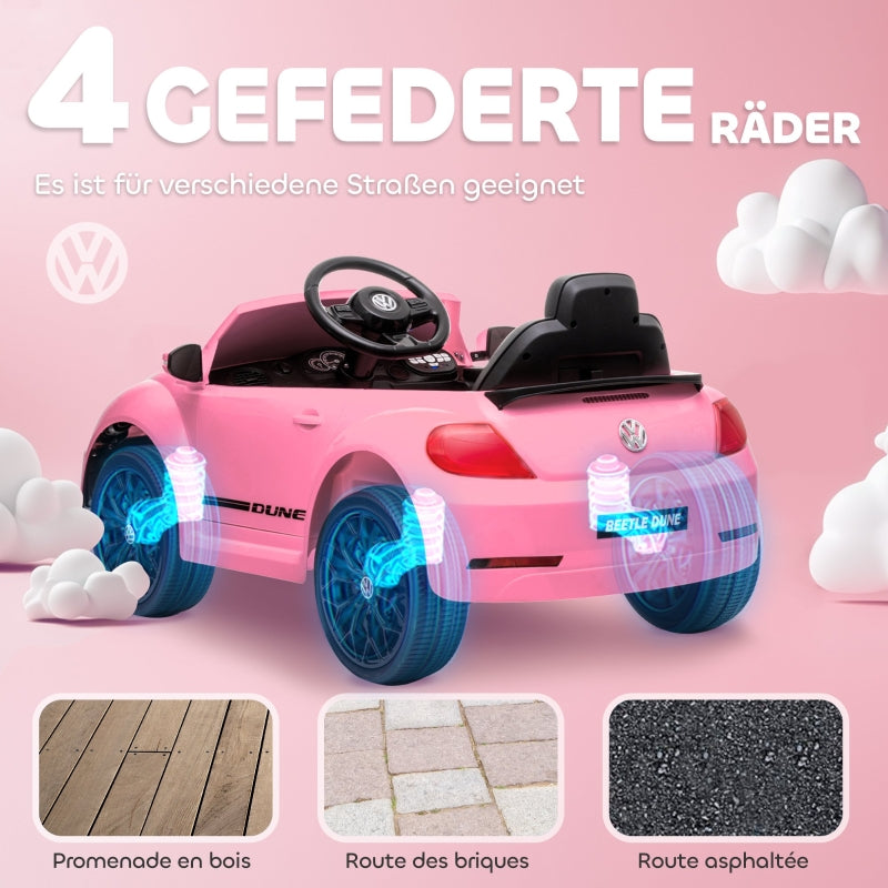 VW Beetle Electric Children's Ride-On Car with Remote Control and Music, Pink
