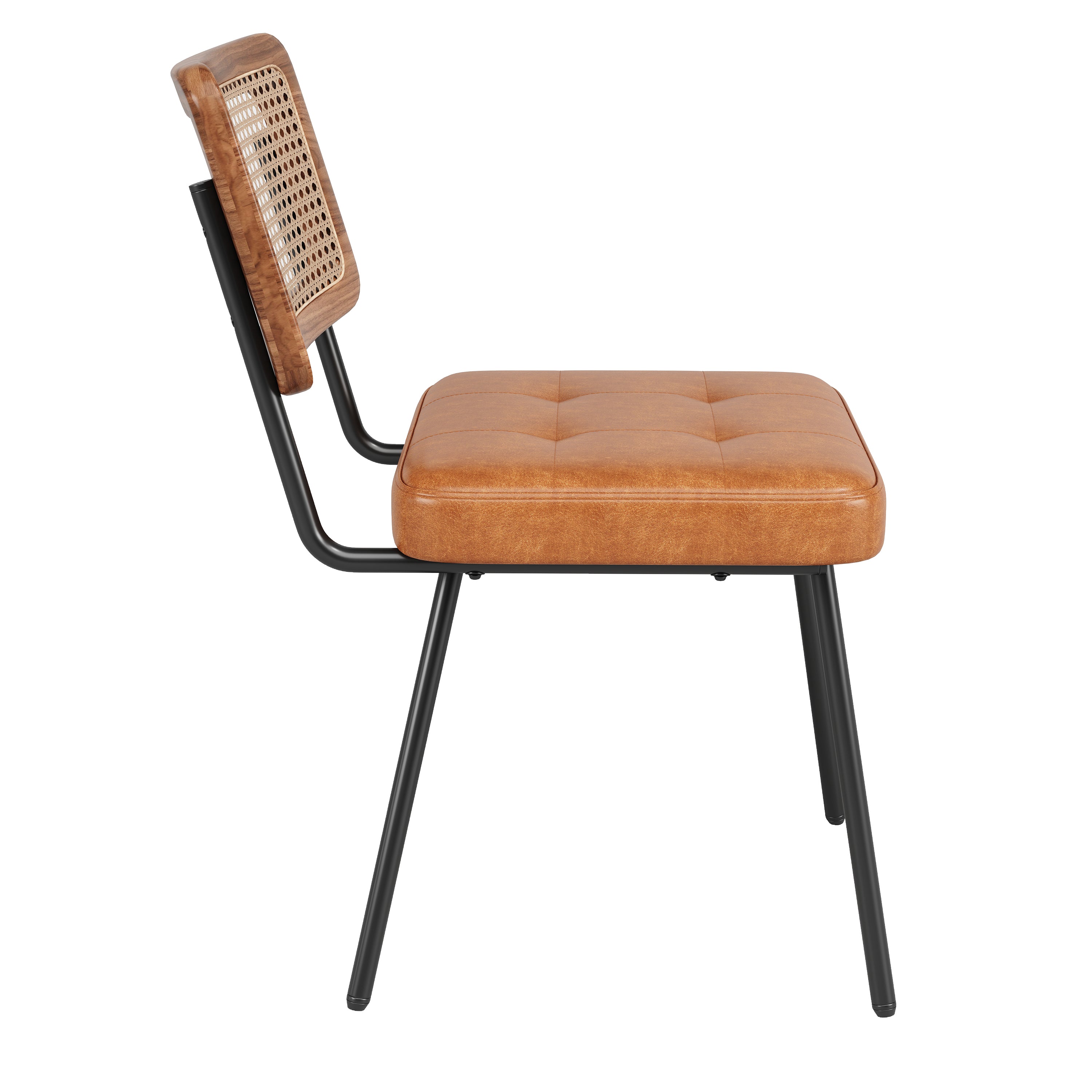 Ergonomic Dining Chair Set of 4, Rattan Retro Design, Faux Leather