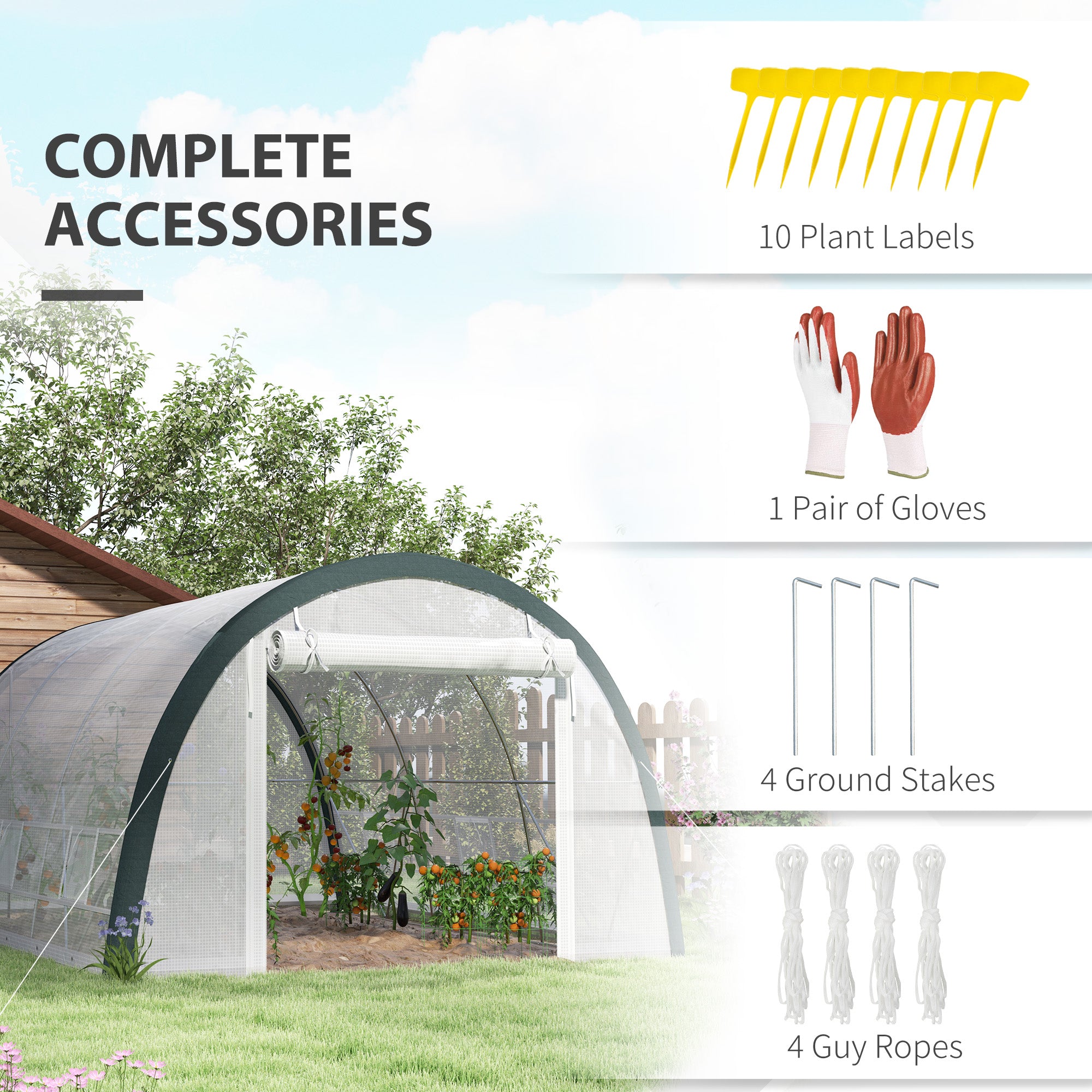 Walk-In Tunnel Greenhouse 4 x 3m with Accessories - White