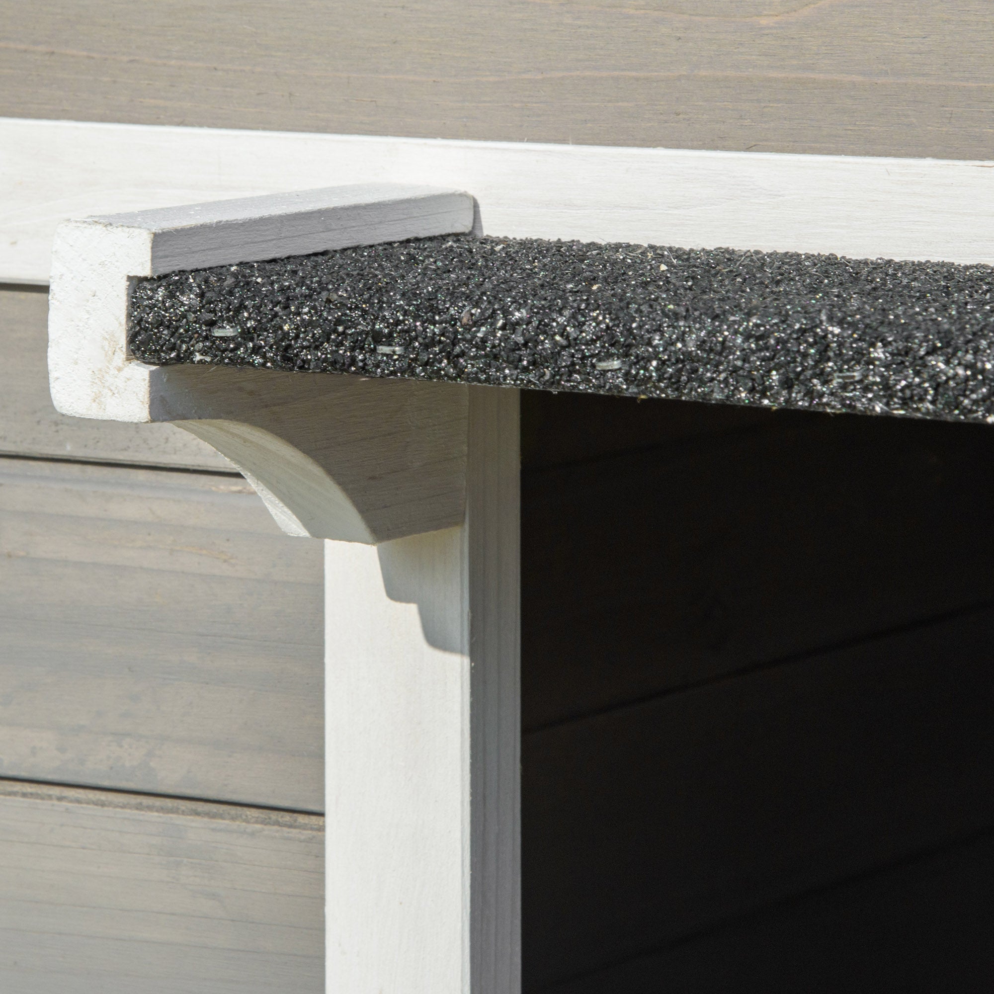 Cat House/Hut with Terrace & Balcony Fir Wood Grey & White