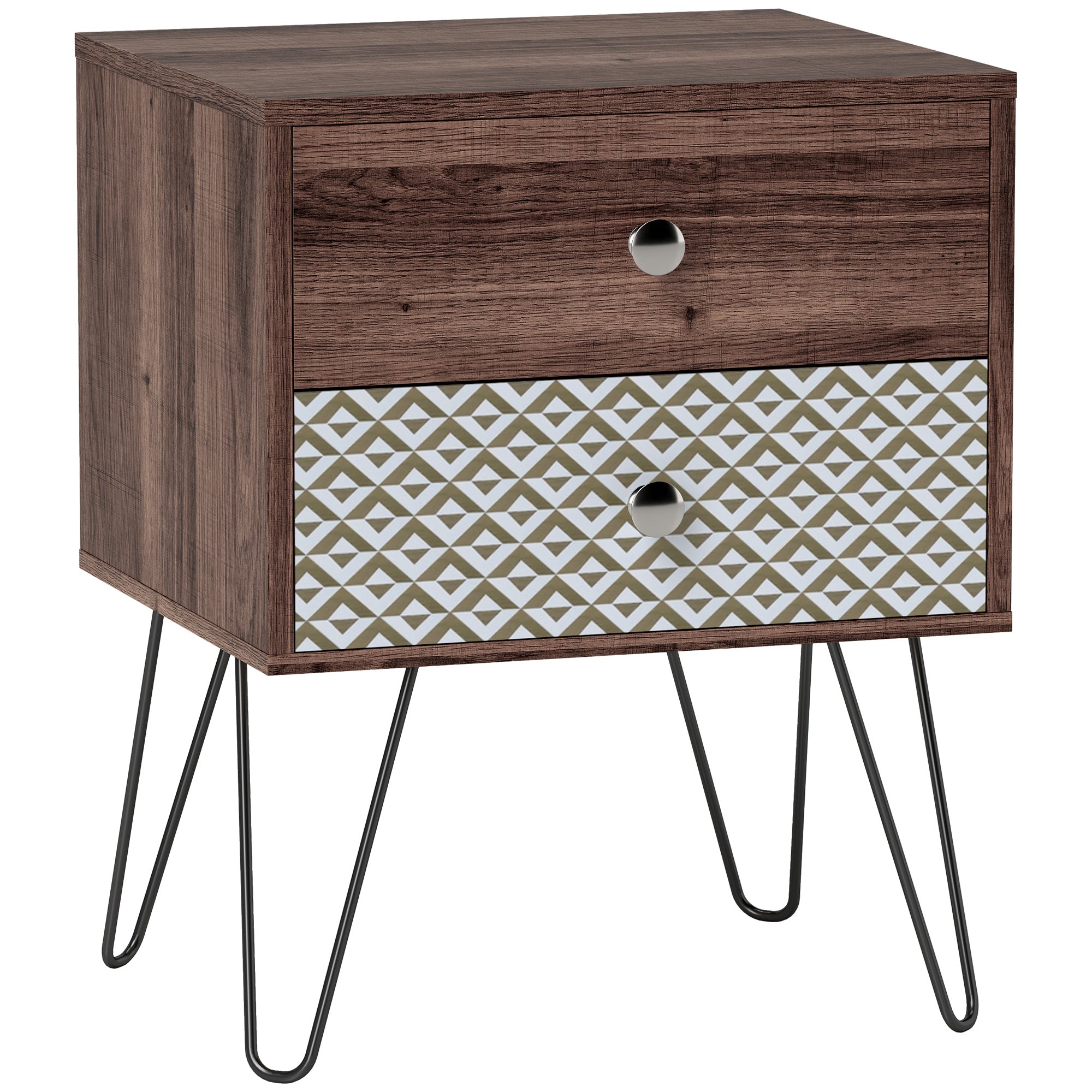 Nightstand 2-Drawer Bedside Table Rustic Brown