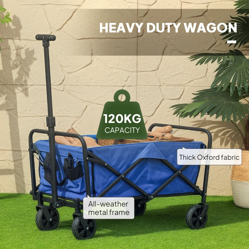 Festival Trolley Cart 62L 120kg Heavy Duty Collapsible Adjustable Handle Blue