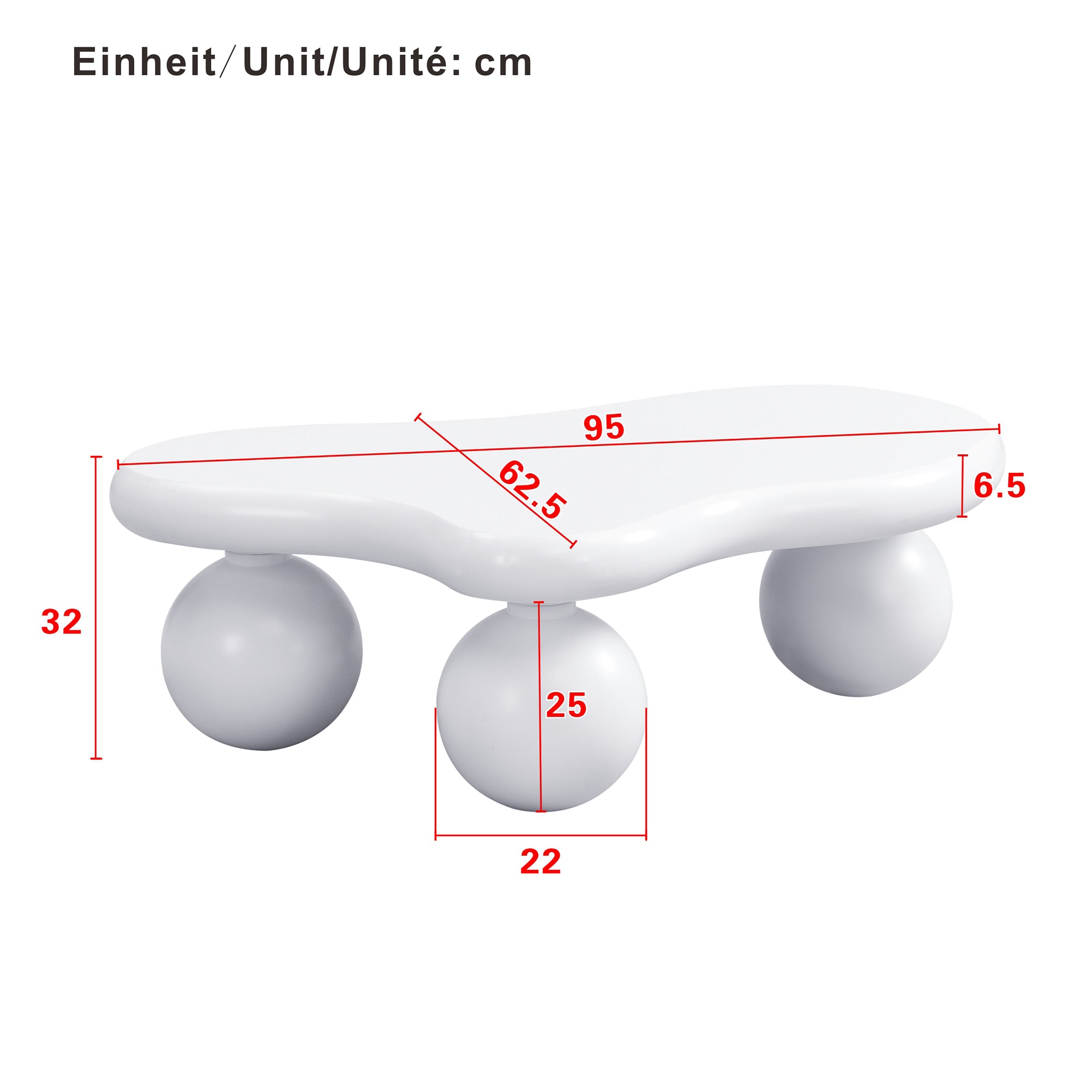Cloud Coffee Table, LED Lighting 16 Colors Round Leg Design, White