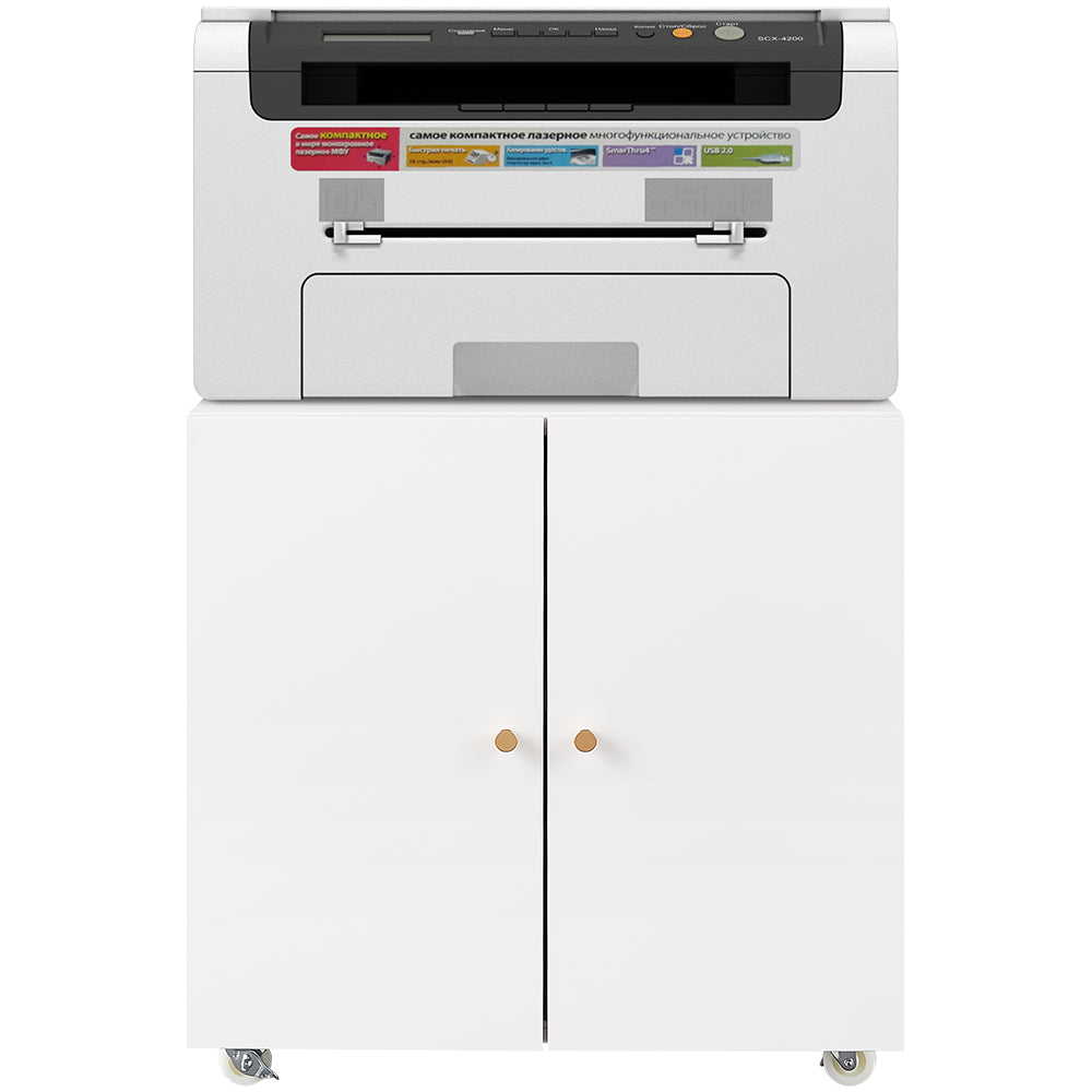 Metal Printer Stand - Mobile Storage, Adjustable Shelf, File Cabinet - White