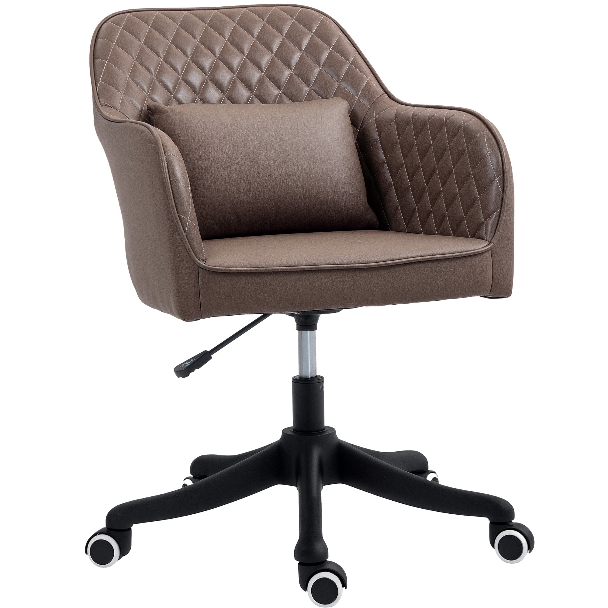 Microfiber Office Chair with Massage Lumbar Pillow and Wheels, Brown