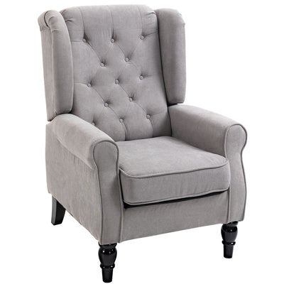 Retro Accent Chair, Wingback Armchair Wood Frame Button Tufted Design, Grey