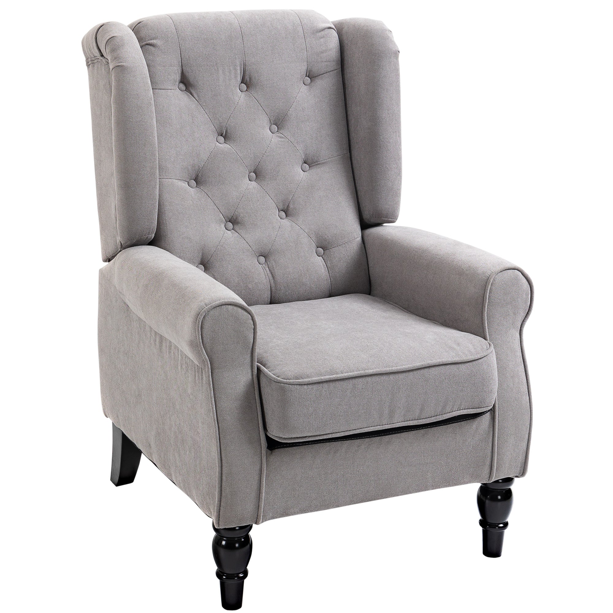 Retro Accent Chair, Wingback Button Tufted Wood Frame Armchair, Grey