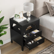 Bedside Table Modern 2 Drawers 1 Open Compartment 45x40x58cm Black