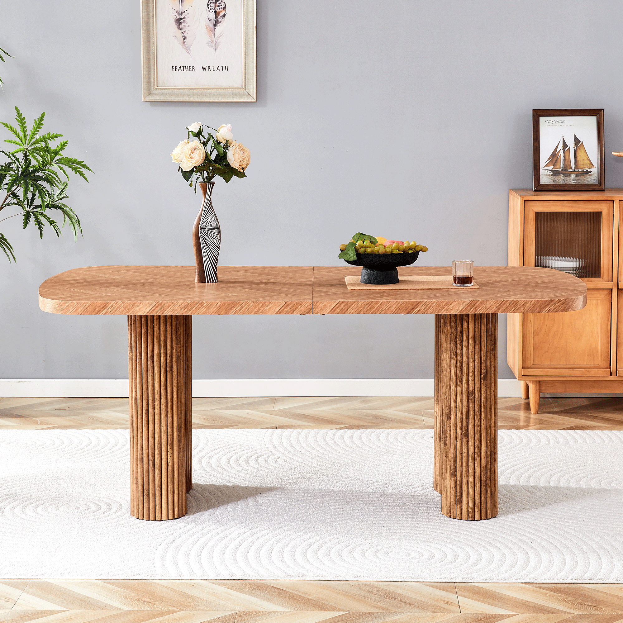 Dining Table 180x90cm Arched Pedestal Support - Walnut Wood Tone