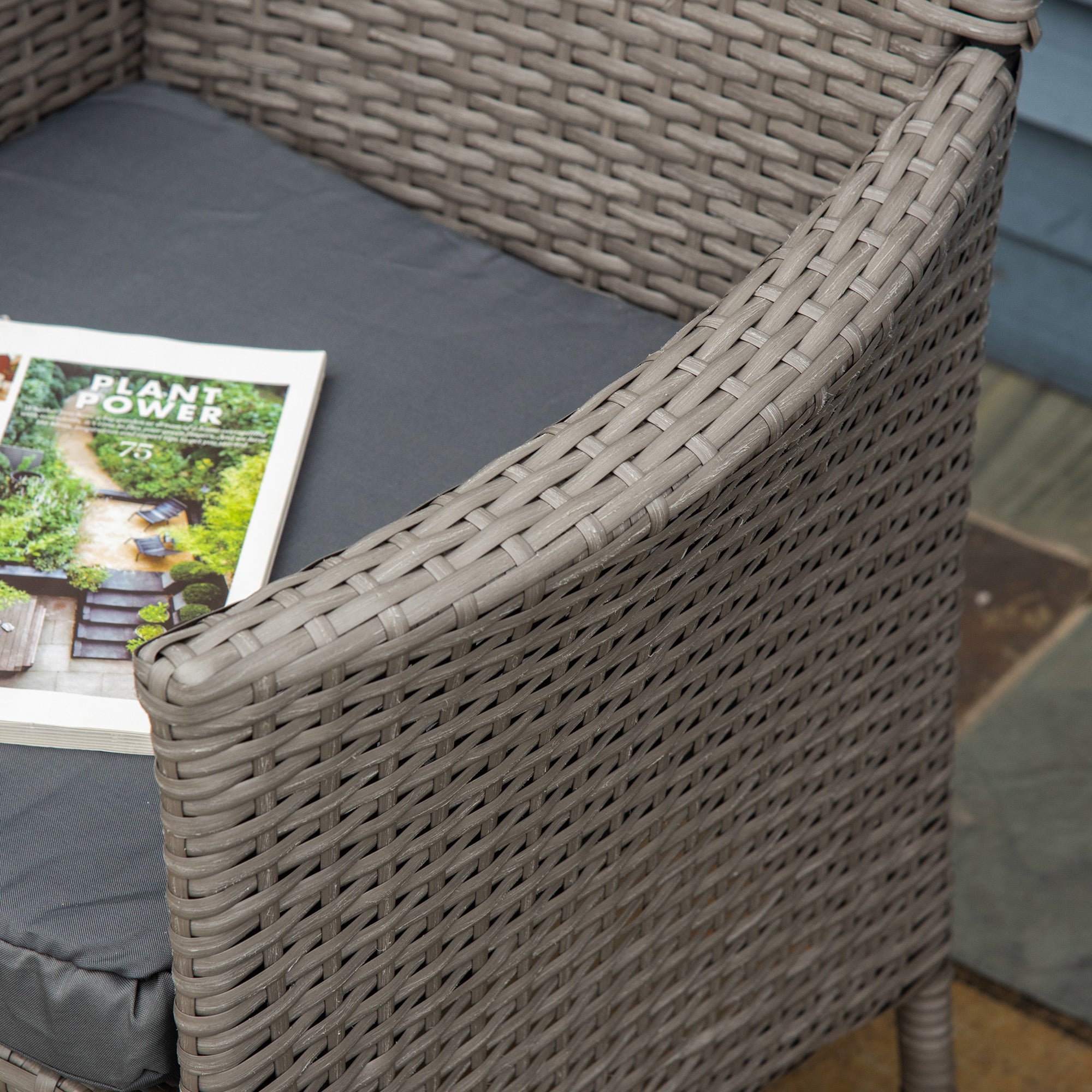 Rattan Armchairs, Set of Four with Cushions, Grey