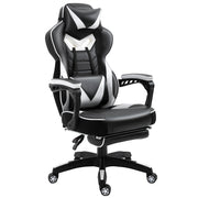 Computer Gaming Chair with Lumbar Support, Footrest, and Headrest, White PU Leather