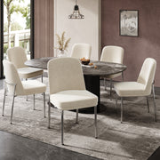 Dining Chairs Set of 6 Thickened Cushion Metal Legs Modern Style - Velvet Beige