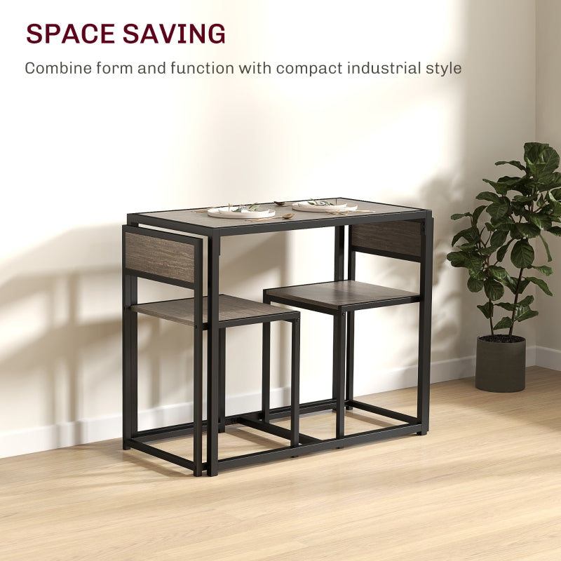 Dining Table and Chairs Set, Rectangular Space Saving Table and 2 Chairs, Steel Frame, Grey