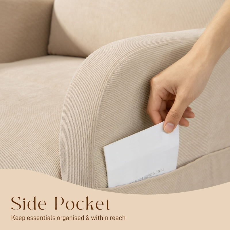 Corduroy Rocking Armchair with 11° Rocking Base and Padded Seating, Beige