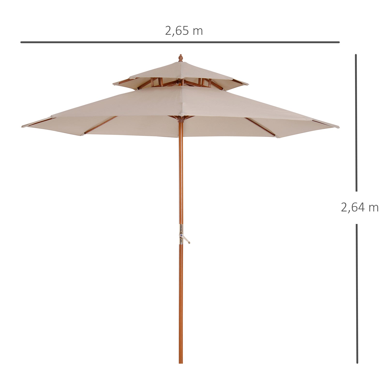 Parasol Umbrella 2.7m Wooden Frame Elegant Beige