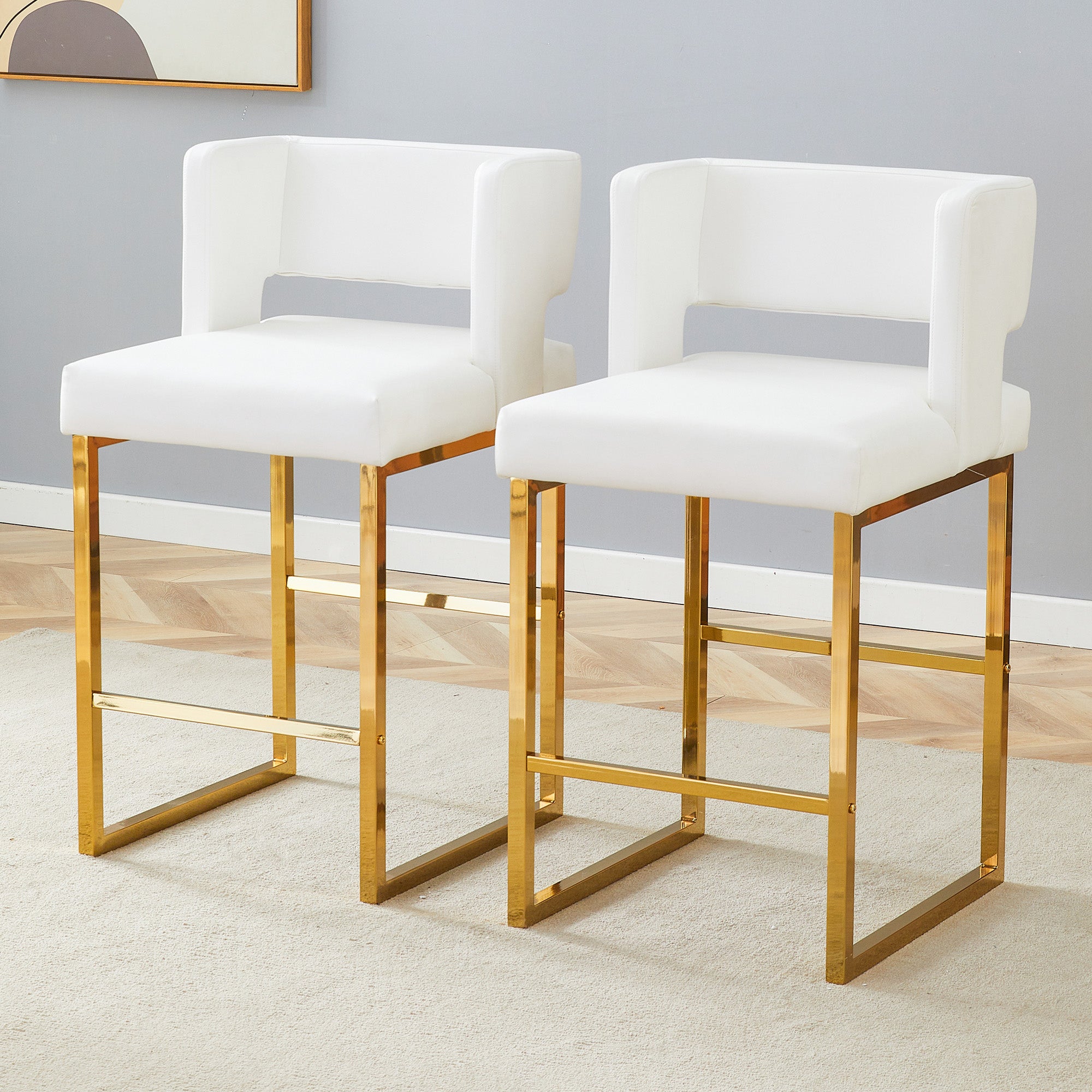 Bar Stools, Nordic Style Modern Square Design Gold Metal Legs, Multi-Color