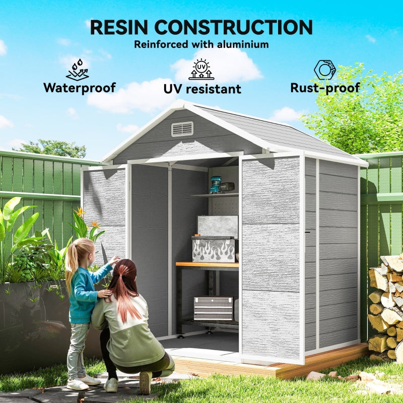 6 x 5ft Garden Shed with Floor, Window, Lockable Doors, Plastic Resin, Dark Grey