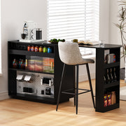 Bar Table Sideboard Extendable 360° Rotating with LED Lighting Sockets Black