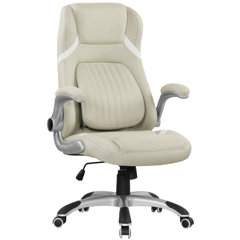 Linen-Look Office Chair with Adjustable Height and Tension, Beige
