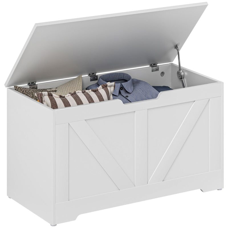 Home Storage Box 100L with Safety Hinges, White Wood-Effect
