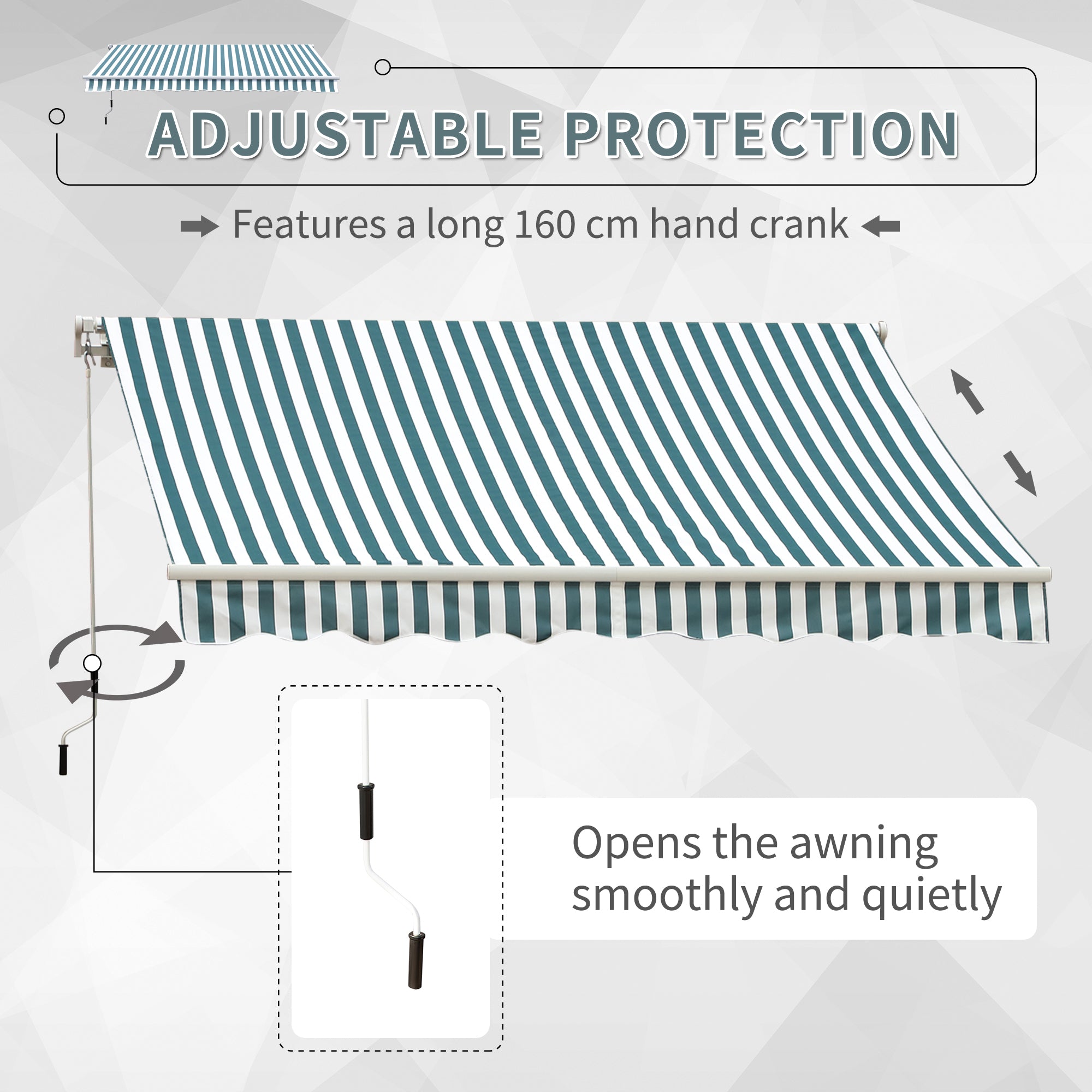 Manual Retractable Awning, 4m x 3m, Green/White Stripes