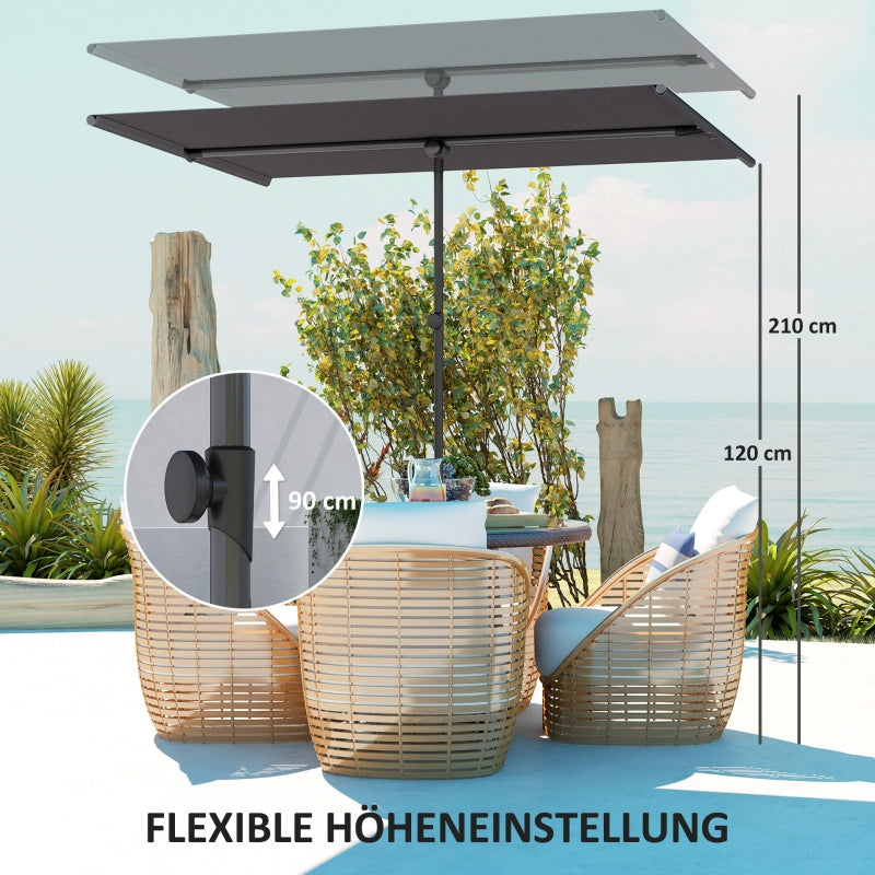 Parasol, 180 Degree Rotatable Height Adjustable Garden Umbrella with Aluminum Pole, Dark Gray
