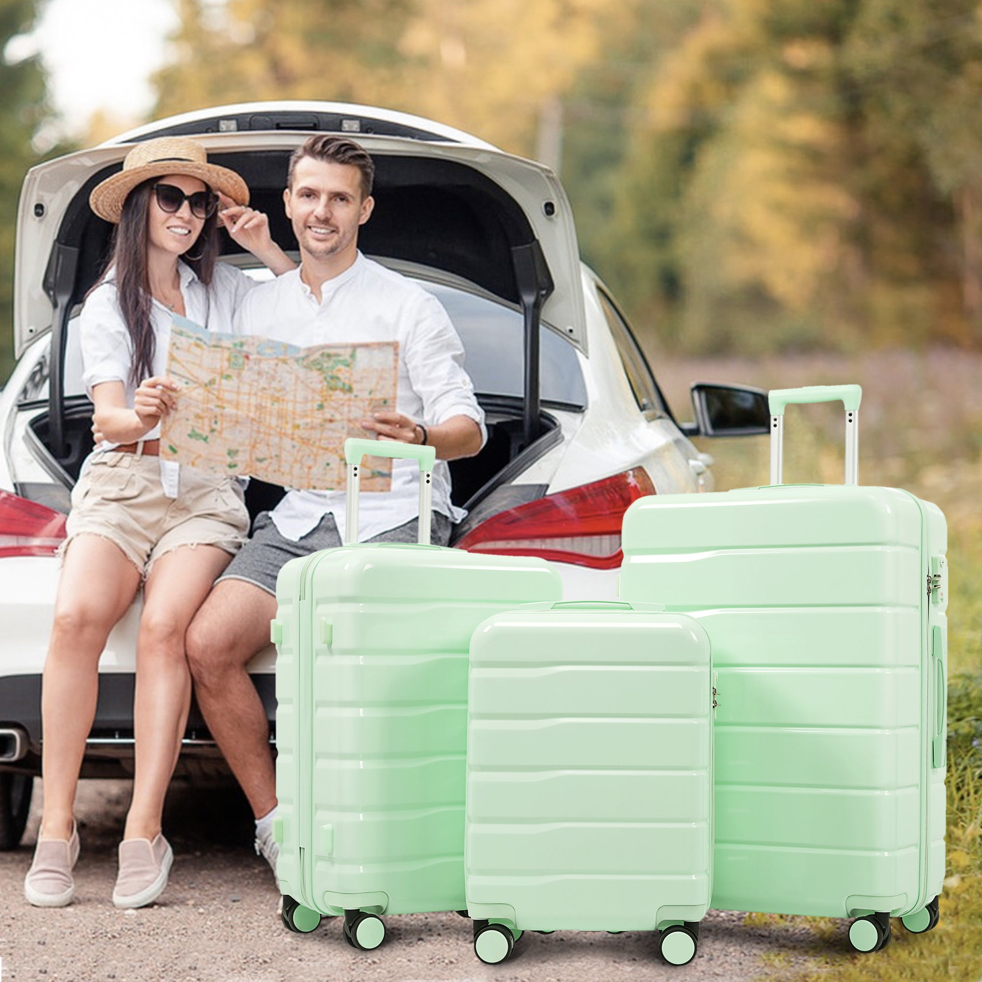 M-L-XL Suitcase Set, 3-Piece (20", 24", 28") with 360° Swivel Wheels & TSA Lock, ABS+PC