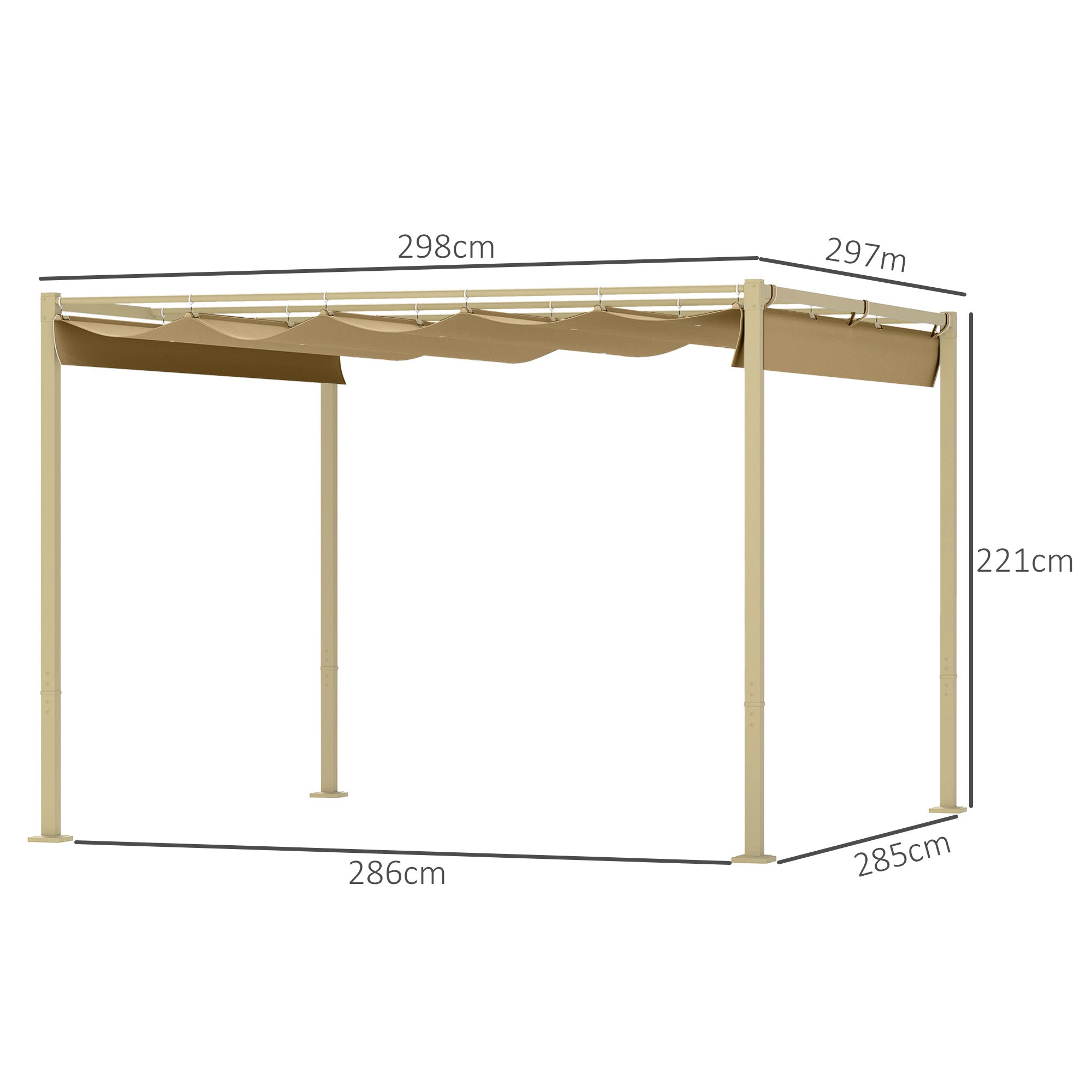 Pergola 3 x 3m Retractable Roof Metal - Khaki