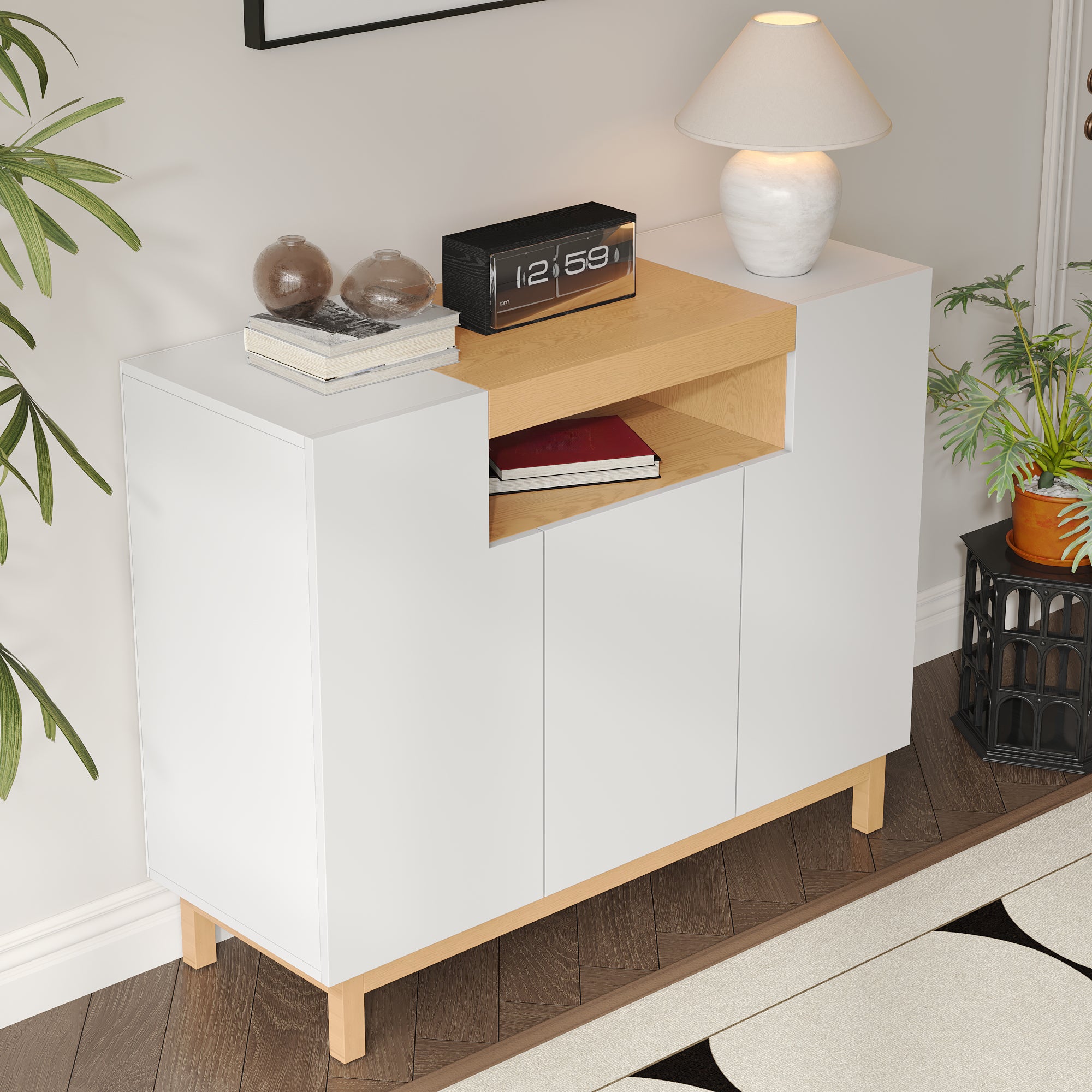 Sideboard, 3-Door Multifunctional Storage Cabinet for Living & Dining, White
