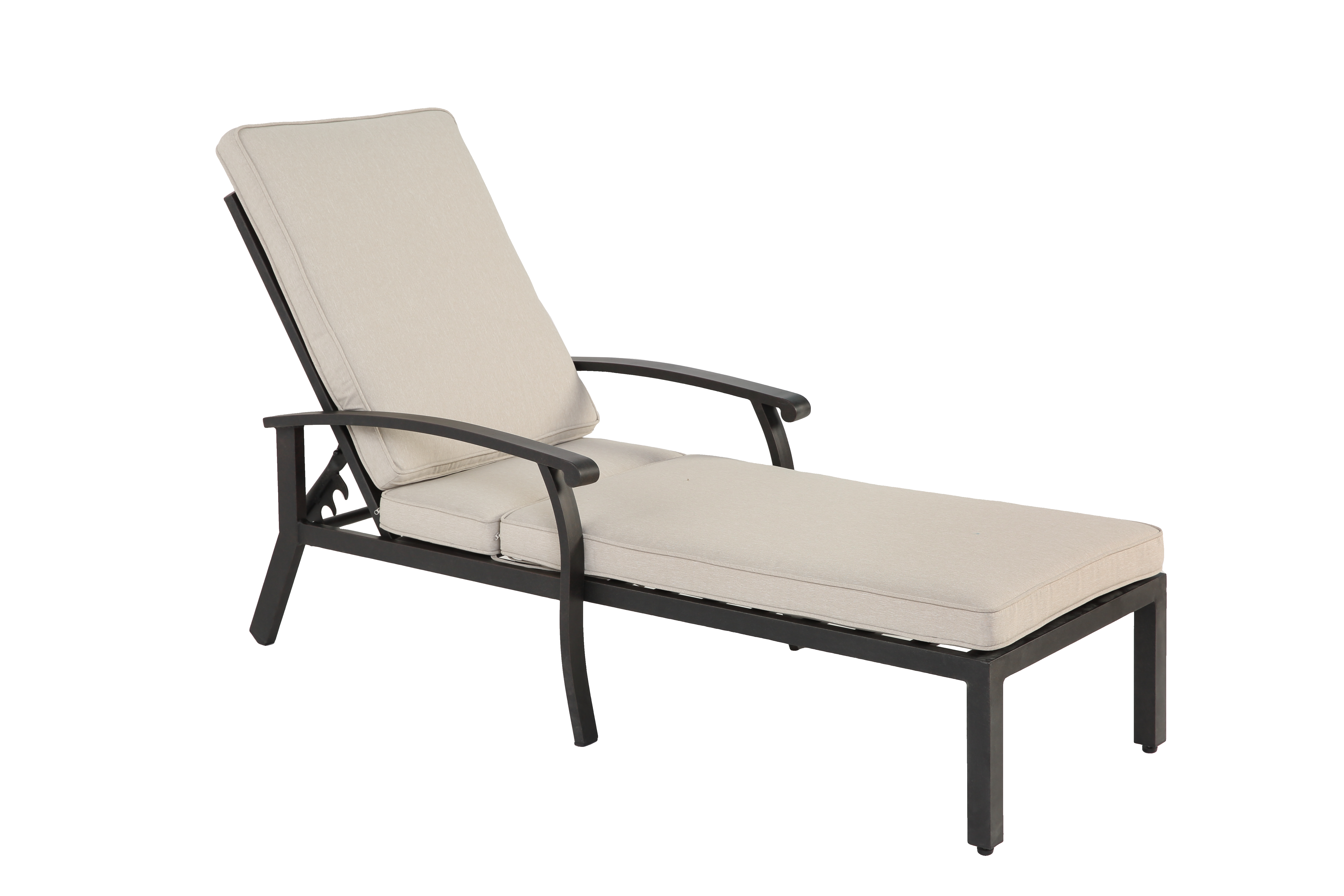 Lounge Patio Chair, Adjustable Recliner Rust-Resistant Aluminum, Beige Cushion