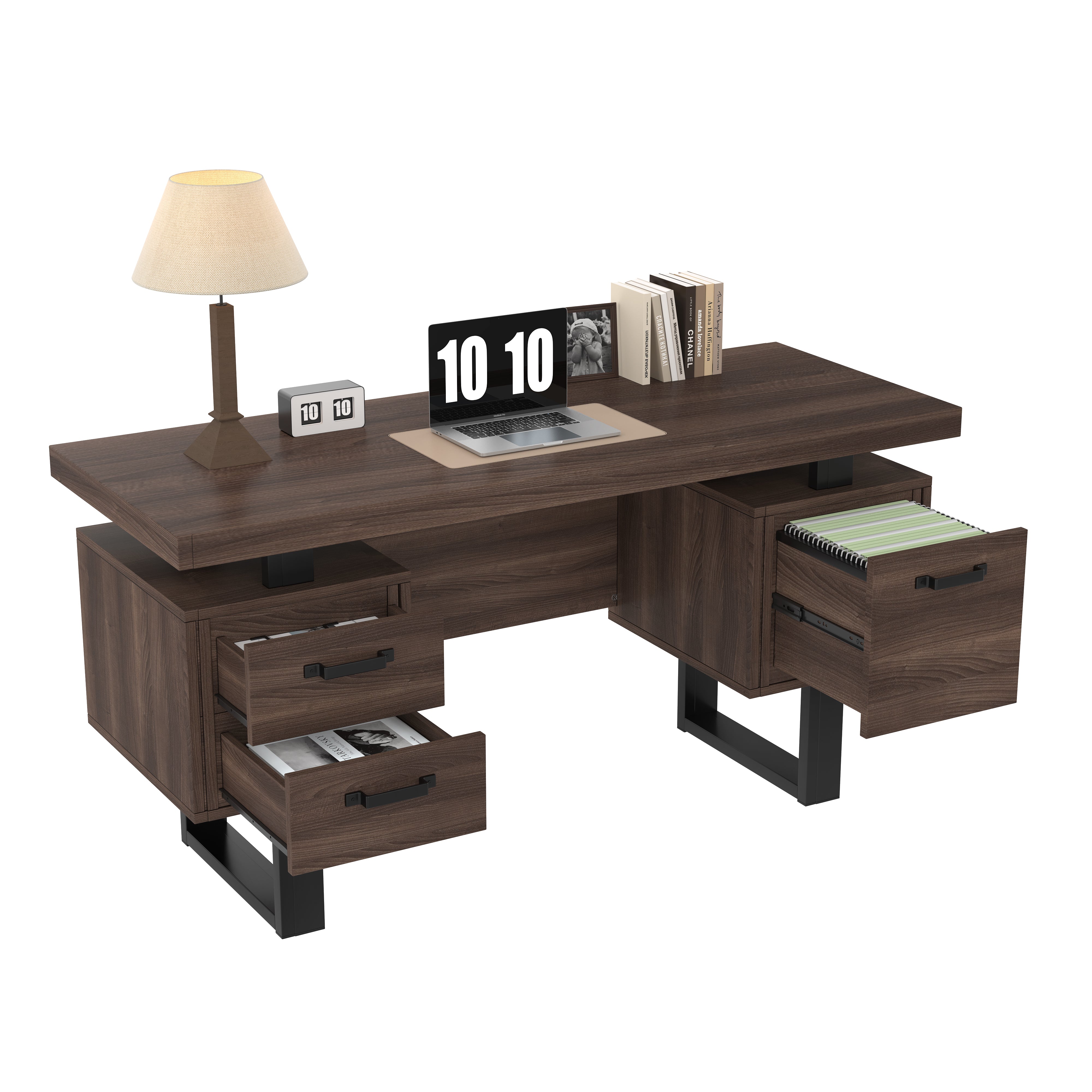 Simple Office Desk with Silent Drawer and File Drawer, 135 x 54 cm, Brown
