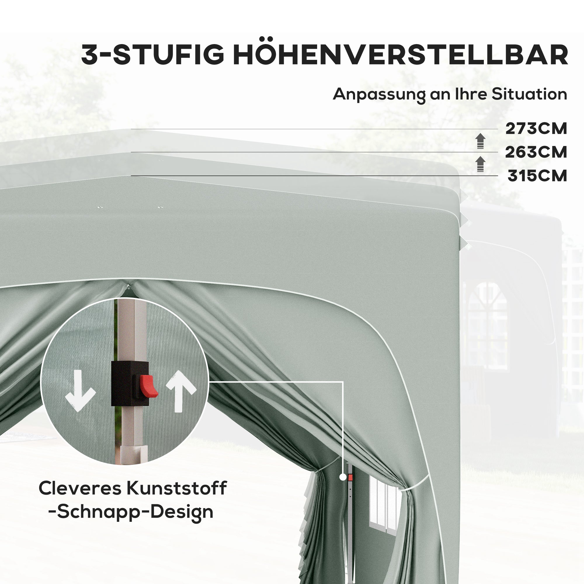 3x3m Pop-Up Folding Gazebo, Water-Repellent UV 50+ 4 Side Panels, Light Grey