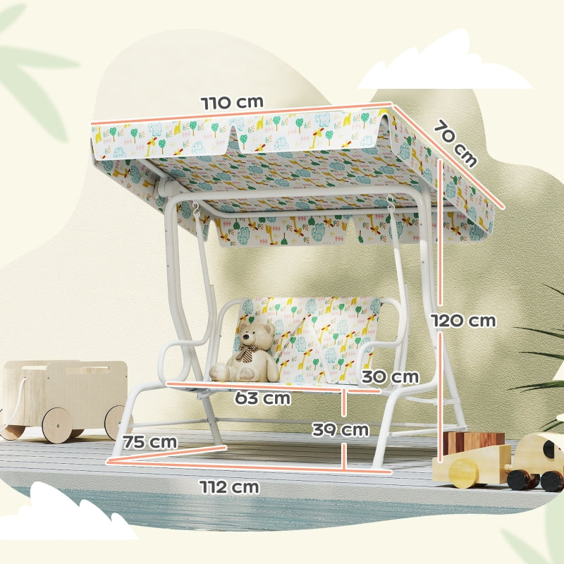 Children's Swing, 2-Seater, 60 kg, White Steel