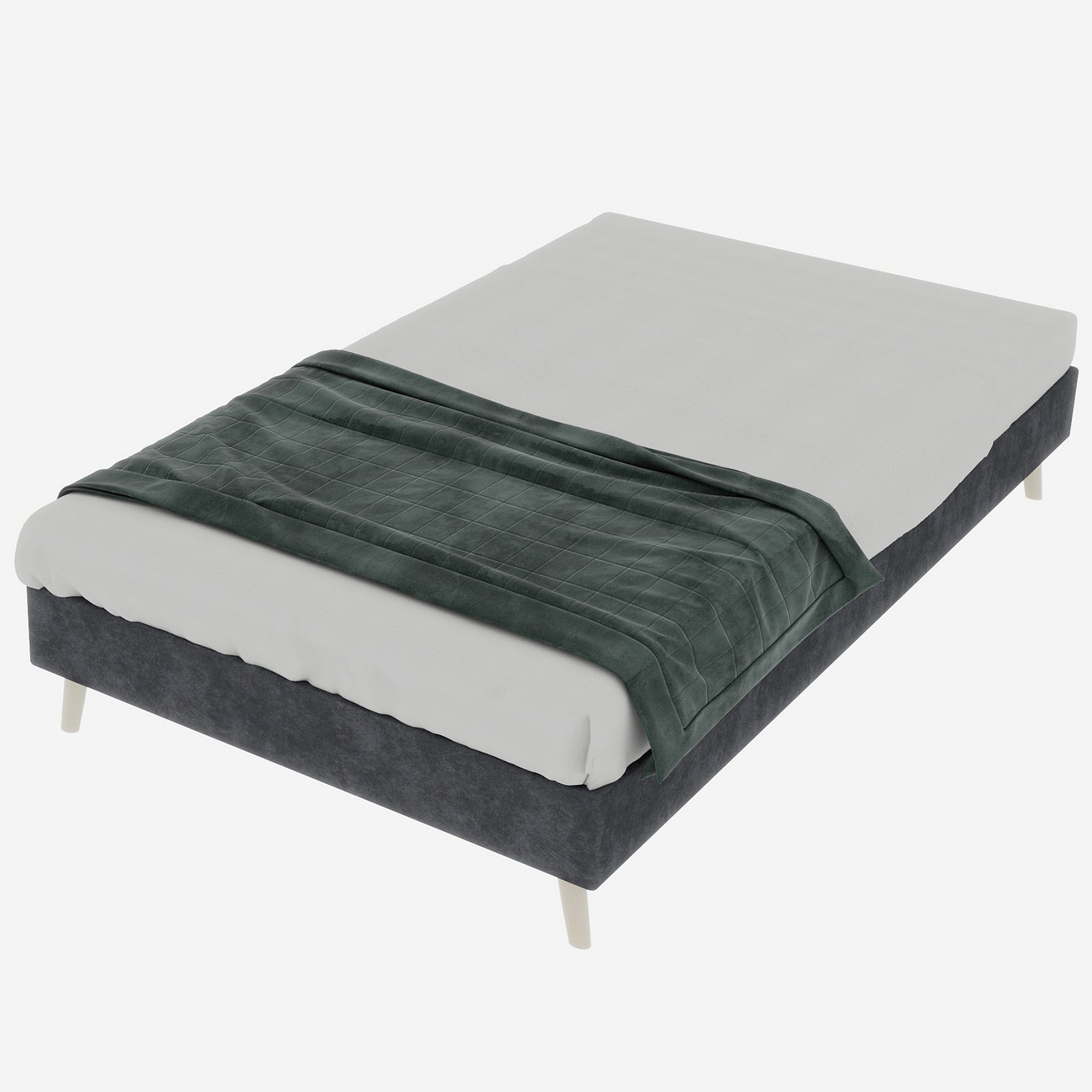 Modern Minimalist Bed Frame, 160x200 cm Low-Profile, Grey Dutch Velvet Fabric