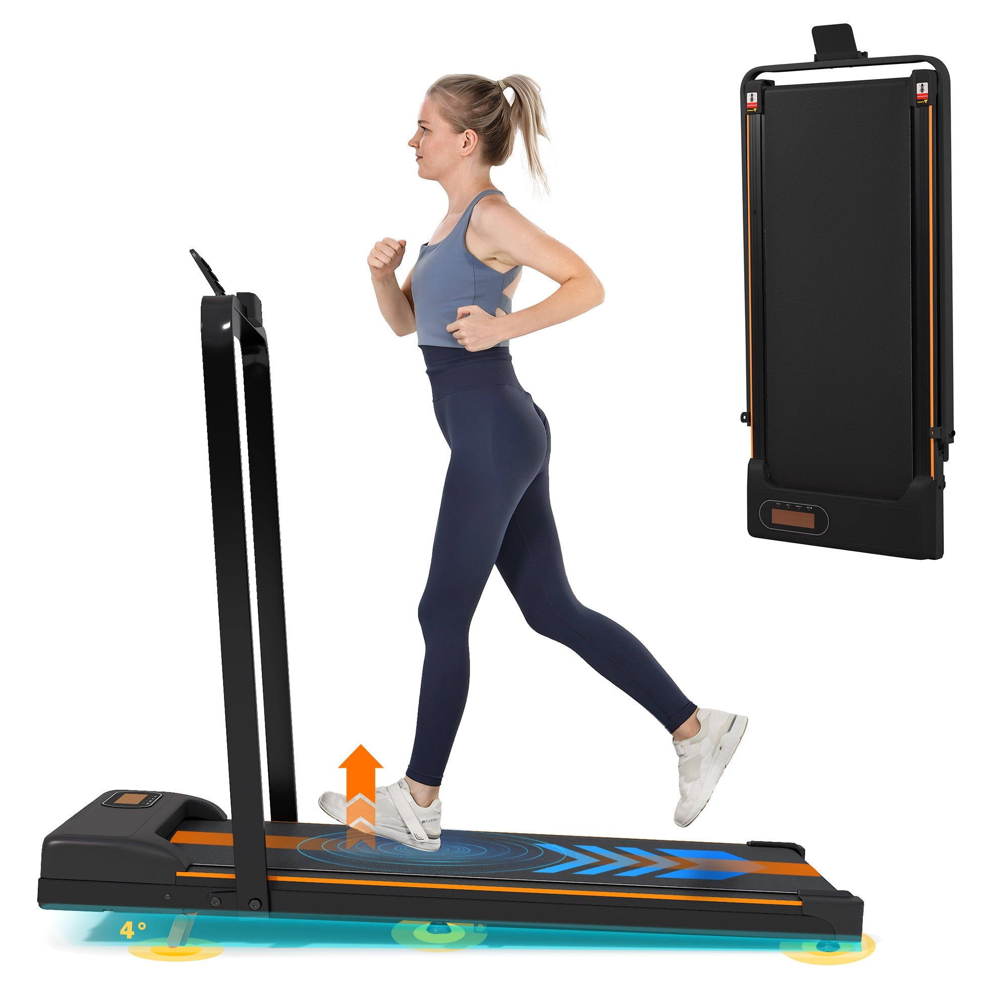 Folding Treadmill with Handrail & Adjustable Incline, 1-10 km/h Running Machine, Space Saving Low Noise Design, Black