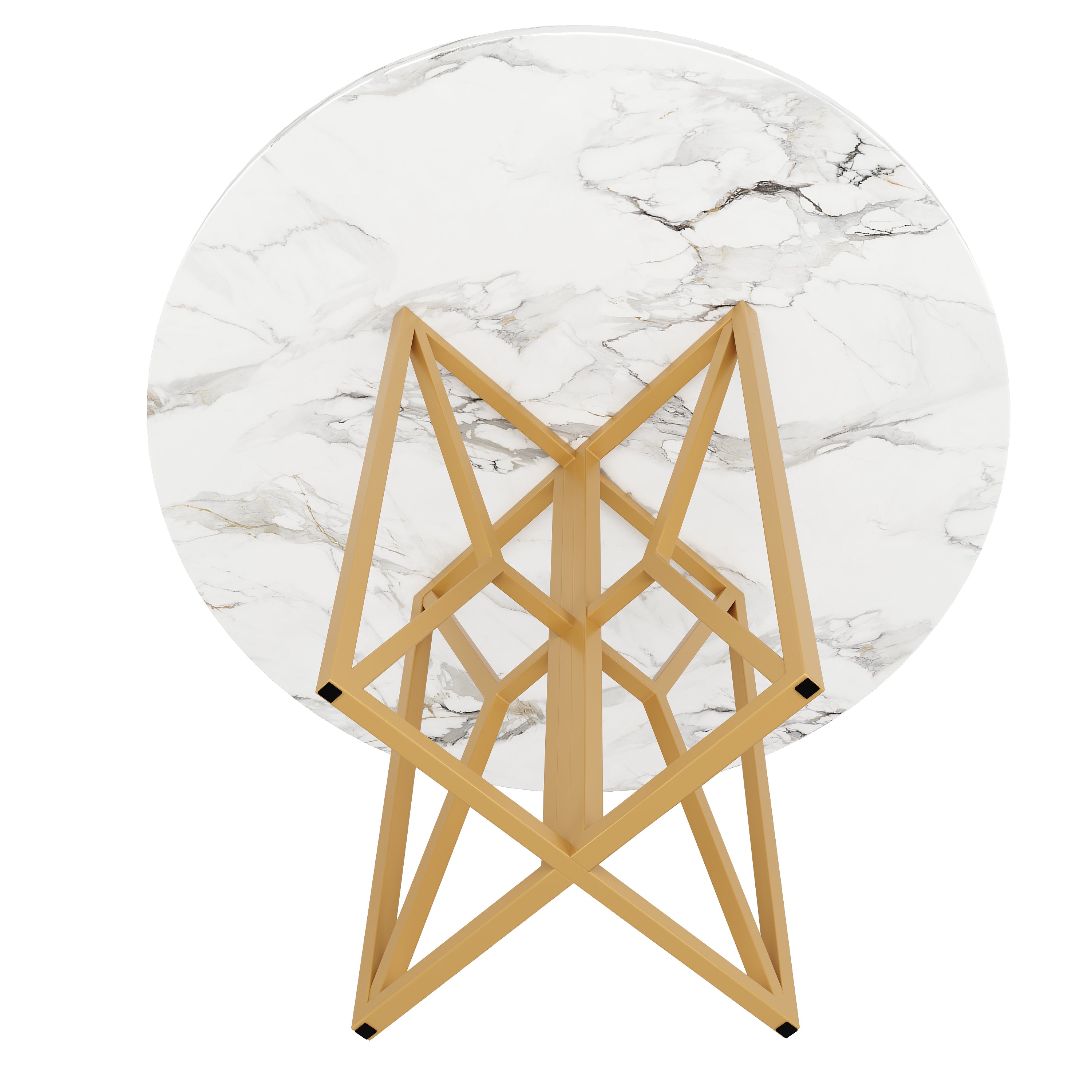 Round Dining Table 80cm 4-6 Seater Gold Legs - Marbled MDF