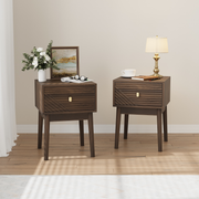 Mid-Century Modern Nightstand 2-Piece Set with Metal Handles - Walnut
