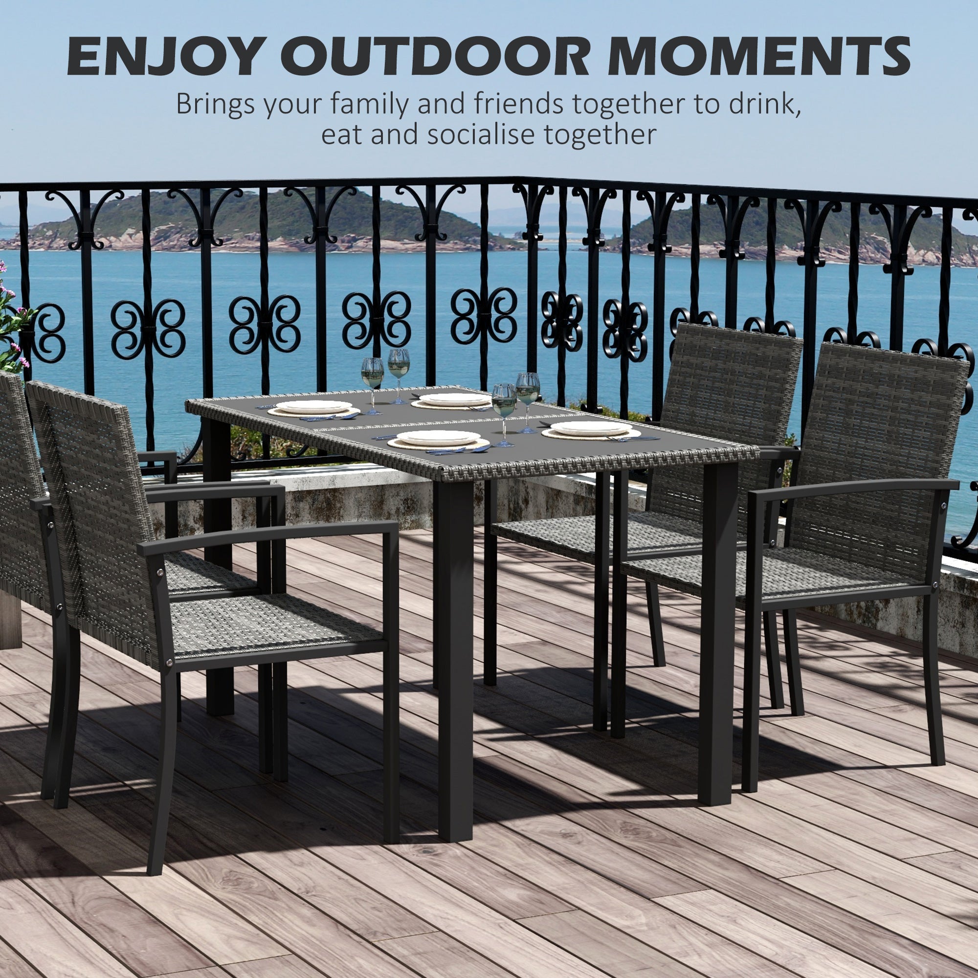 Outdoor Dining Set 5 Pieces with Tempered Glass Tabletop and 4 Chairs, Grey