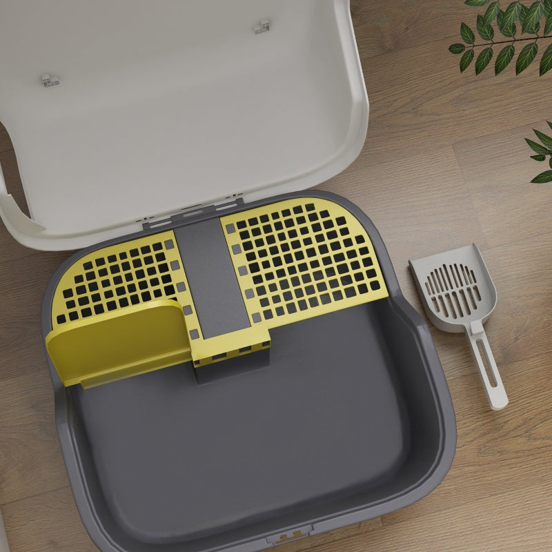 Cat Litter Box, Easy Clean Lockable, White